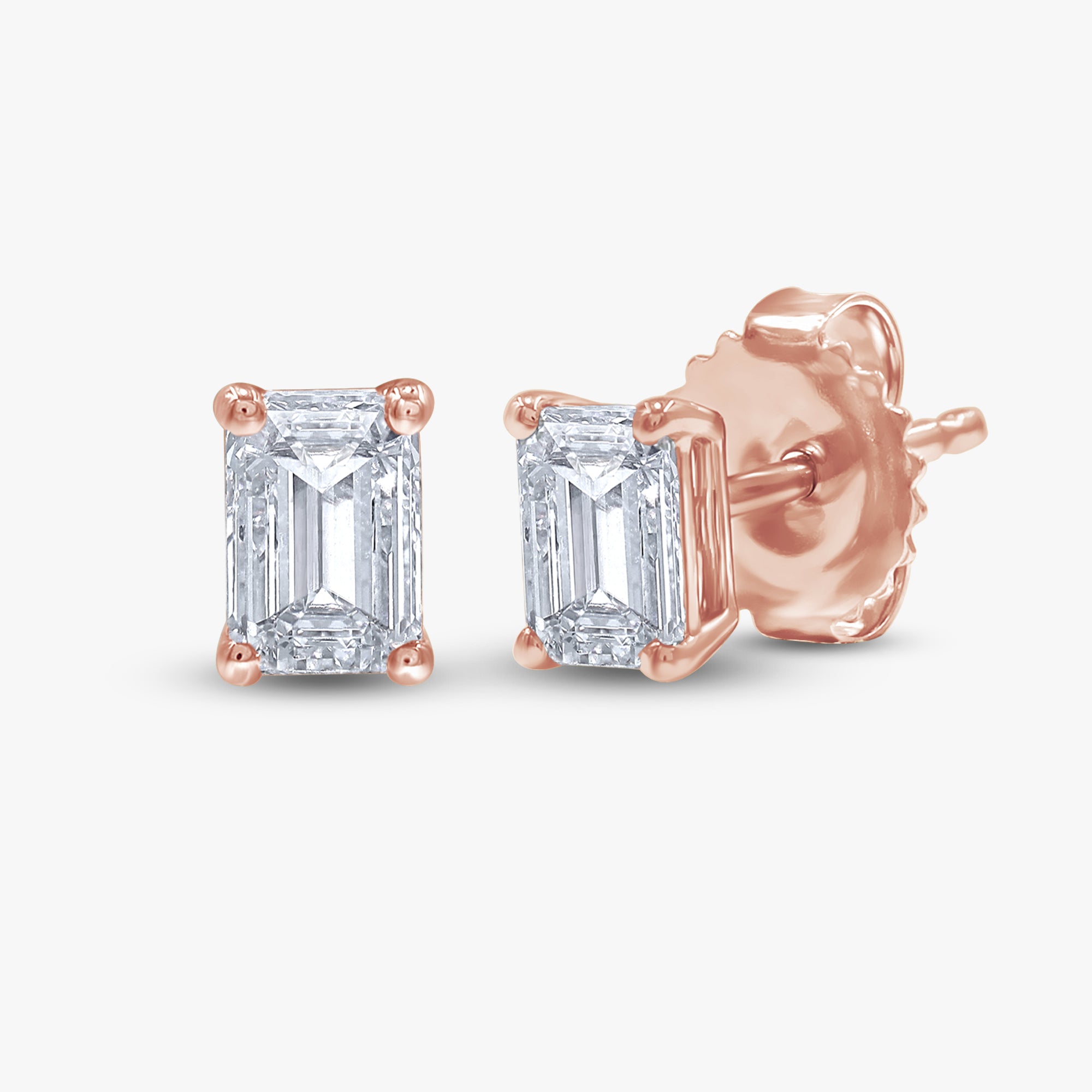 1.00 Carat Emerald Cut Lab Grown Diamond Solitaire Stud Earrings