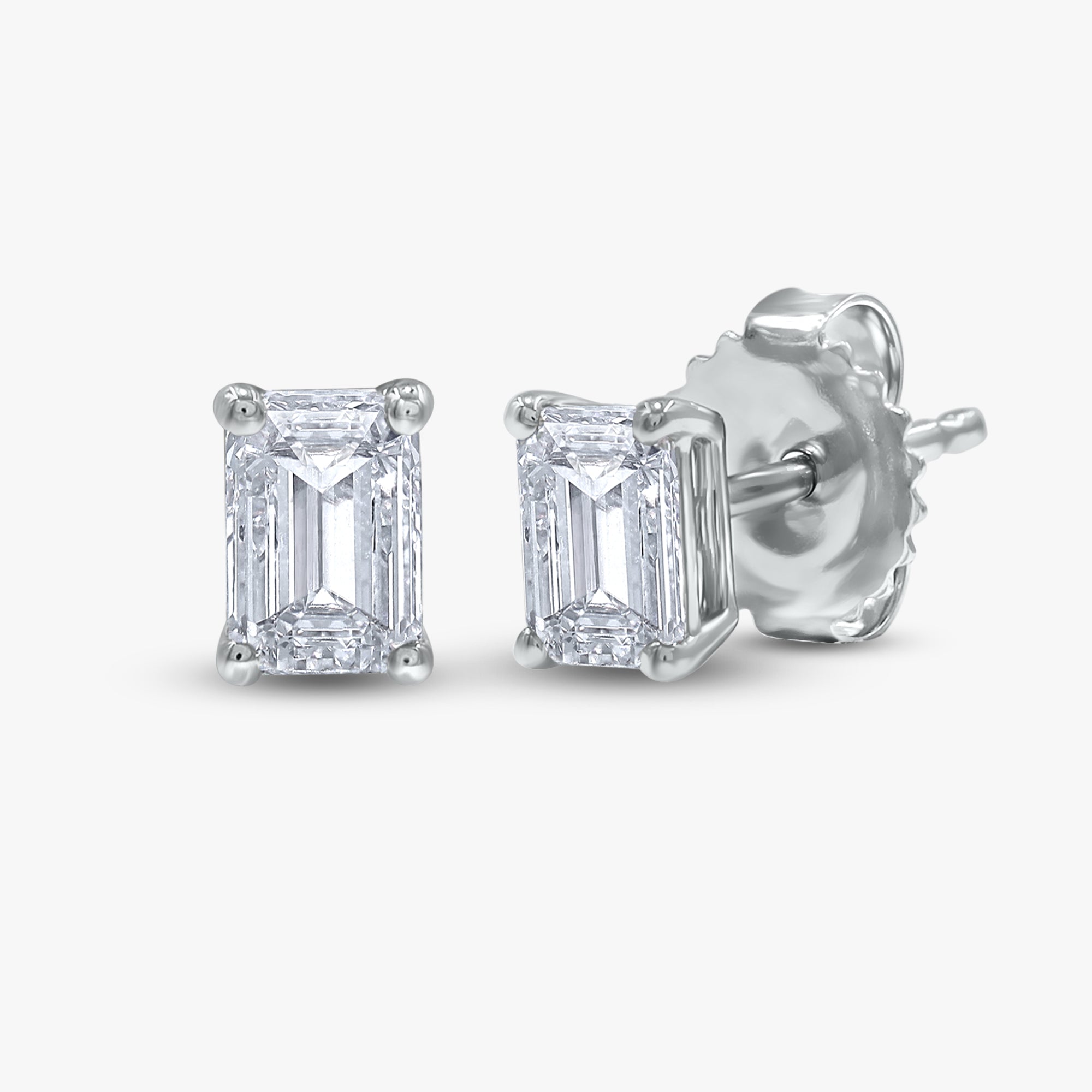 1.00 Carat Emerald Cut Lab Grown Diamond Solitaire Stud Earrings