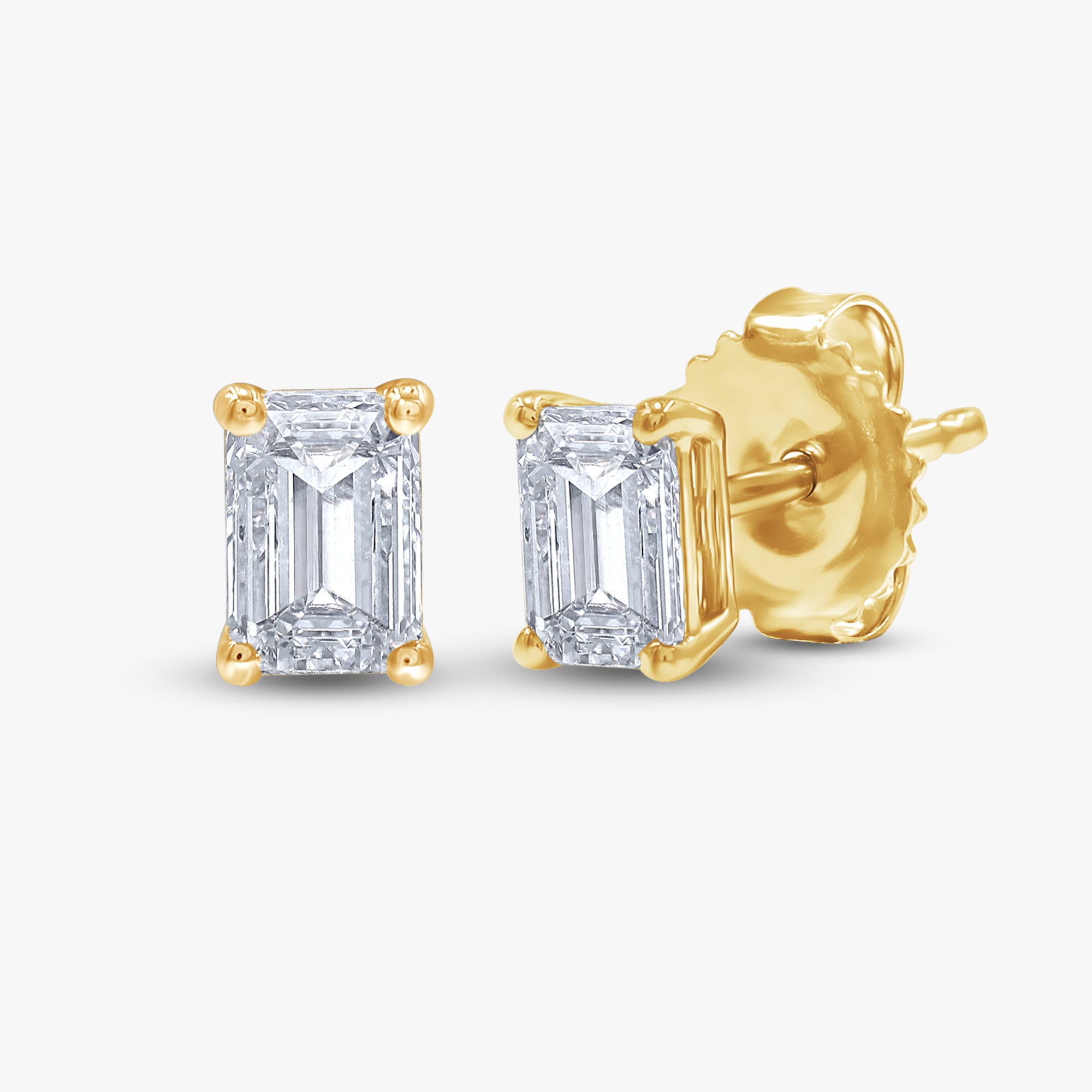 1.00 Carat Emerald Cut Lab Grown Diamond Solitaire Stud Earrings