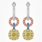 3.40 TCW Cushion and Round Shape  Multi Color Lab grown Diamond Three Tone Stud Earrings