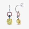 Cushion and Round Shape 3.45 Carat Multi Color Lab grown Diamond Three Tone Stud Earrings