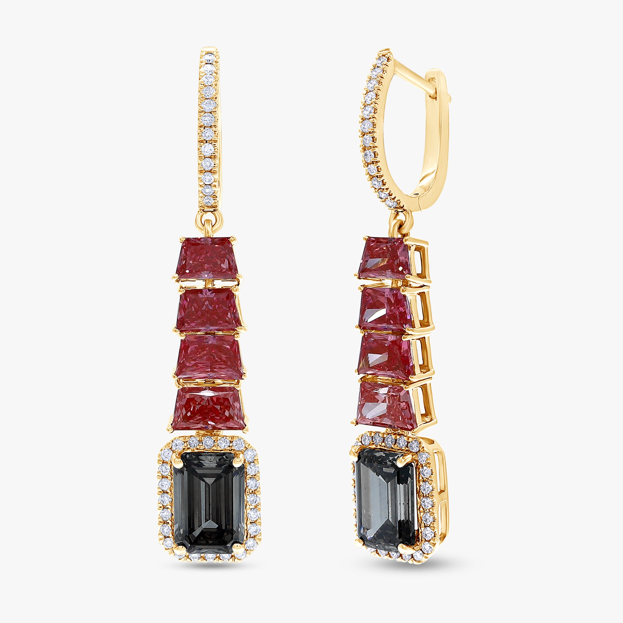 The Crimson Noir Diamond Drop Earrings DCUT and Emerald Shape 9 Carat Lab Grown Diamond