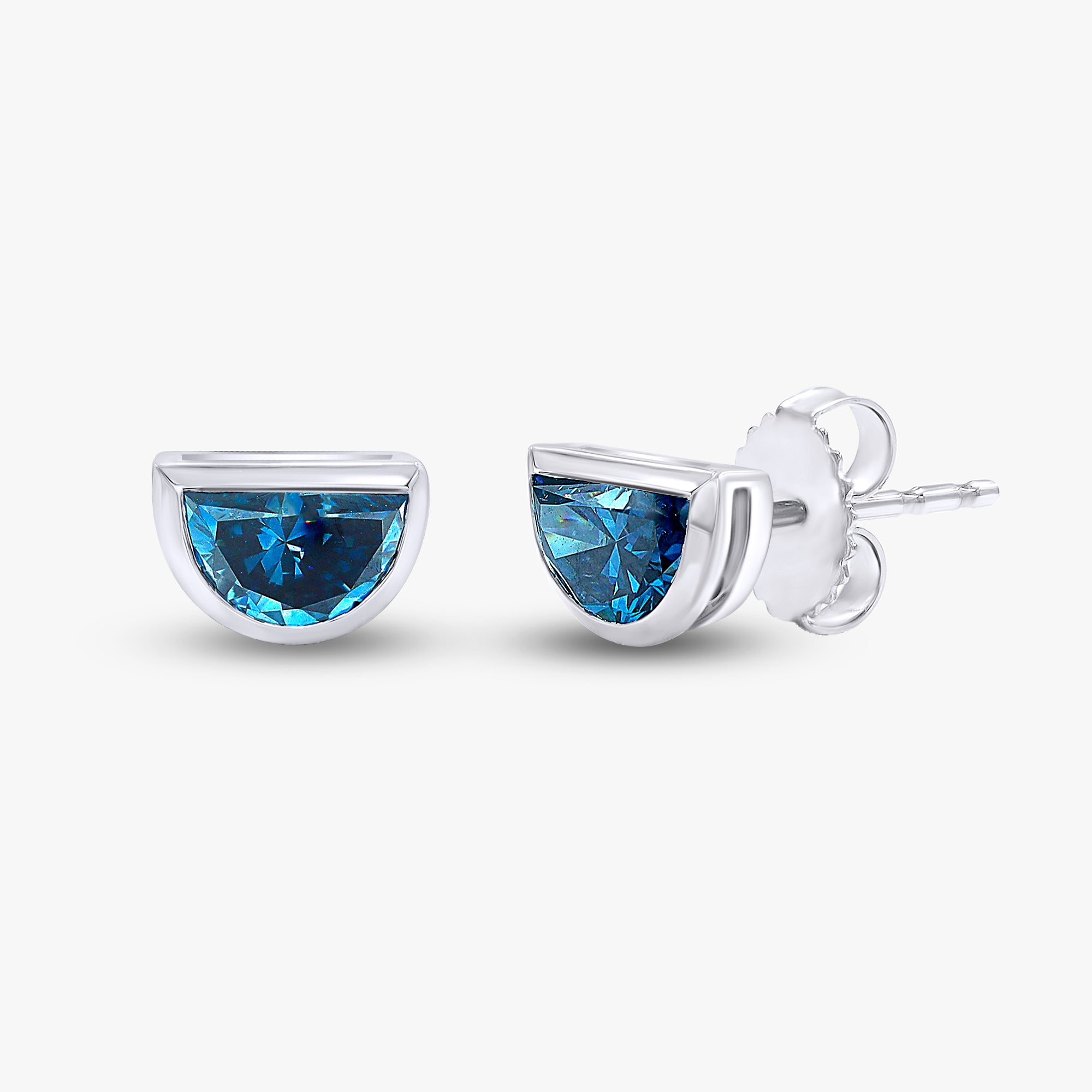 1.45 Carat Half Moon Cut Lab Grown Diamond Solitaire Stud Earrings