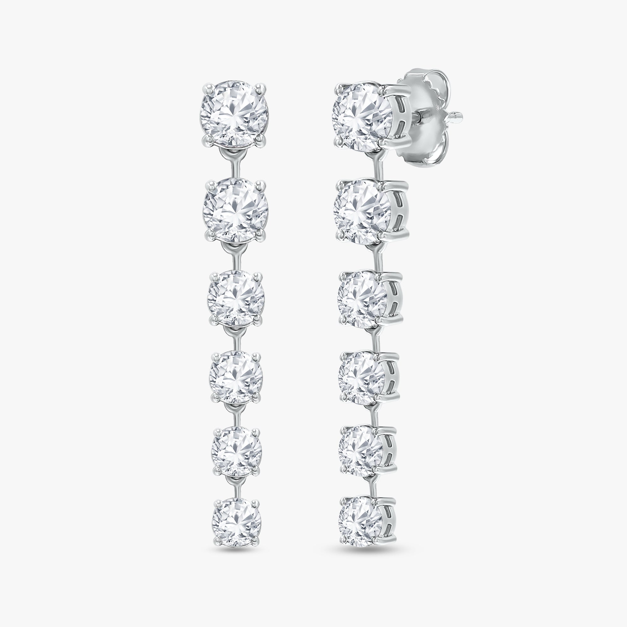 Round Shape 4.35 Carat Lab Grown Diamond Linear Drop Stud Earrings