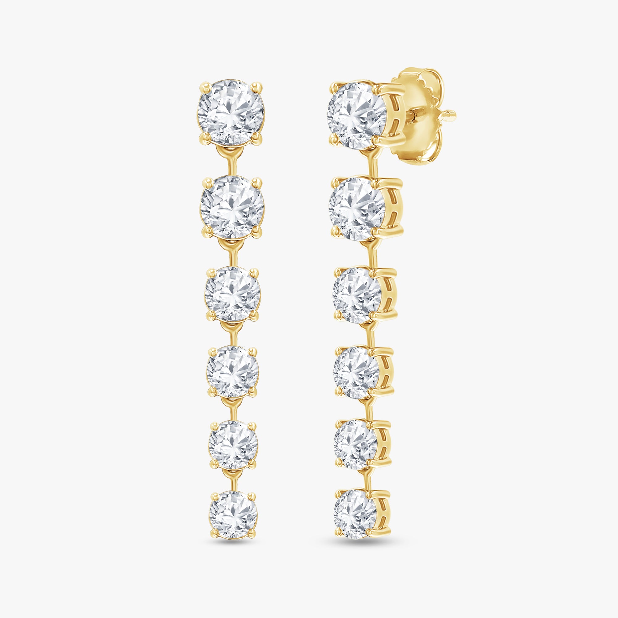 Round Shape 4.35 Carat Lab Grown Diamond Linear Drop Stud Earrings