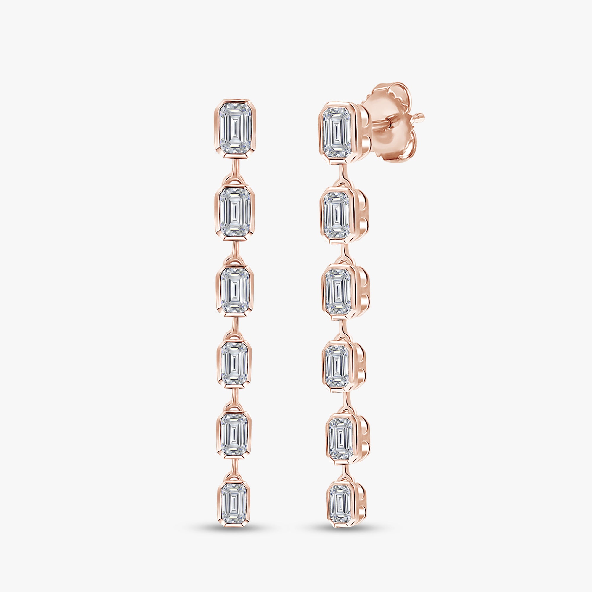 Emerald Shape 3.00 Carat lab Grown Diamond Linear Drop Stud Earrings
