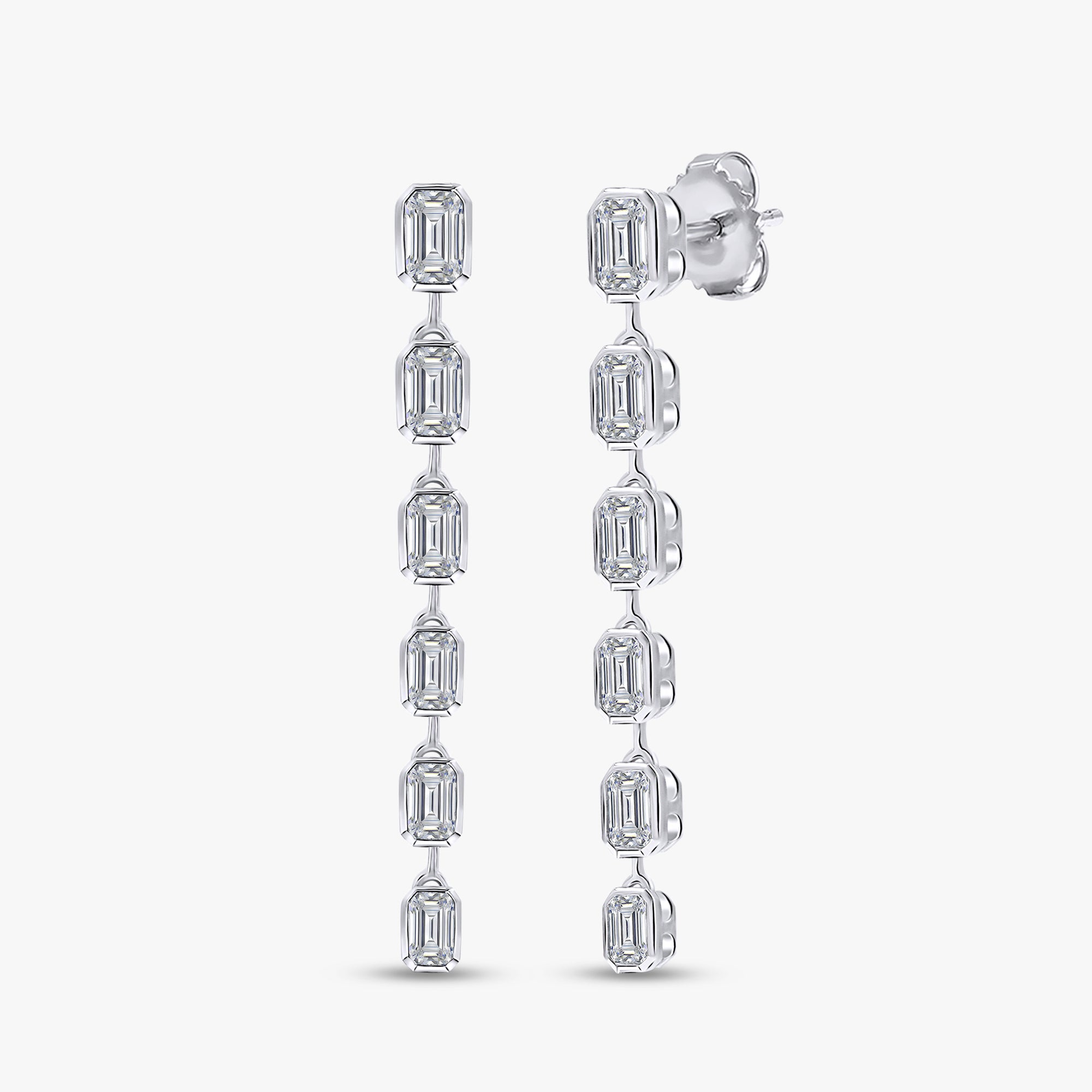 Emerald Shape 3.00 Carat lab Grown Diamond Linear Drop Stud Earrings