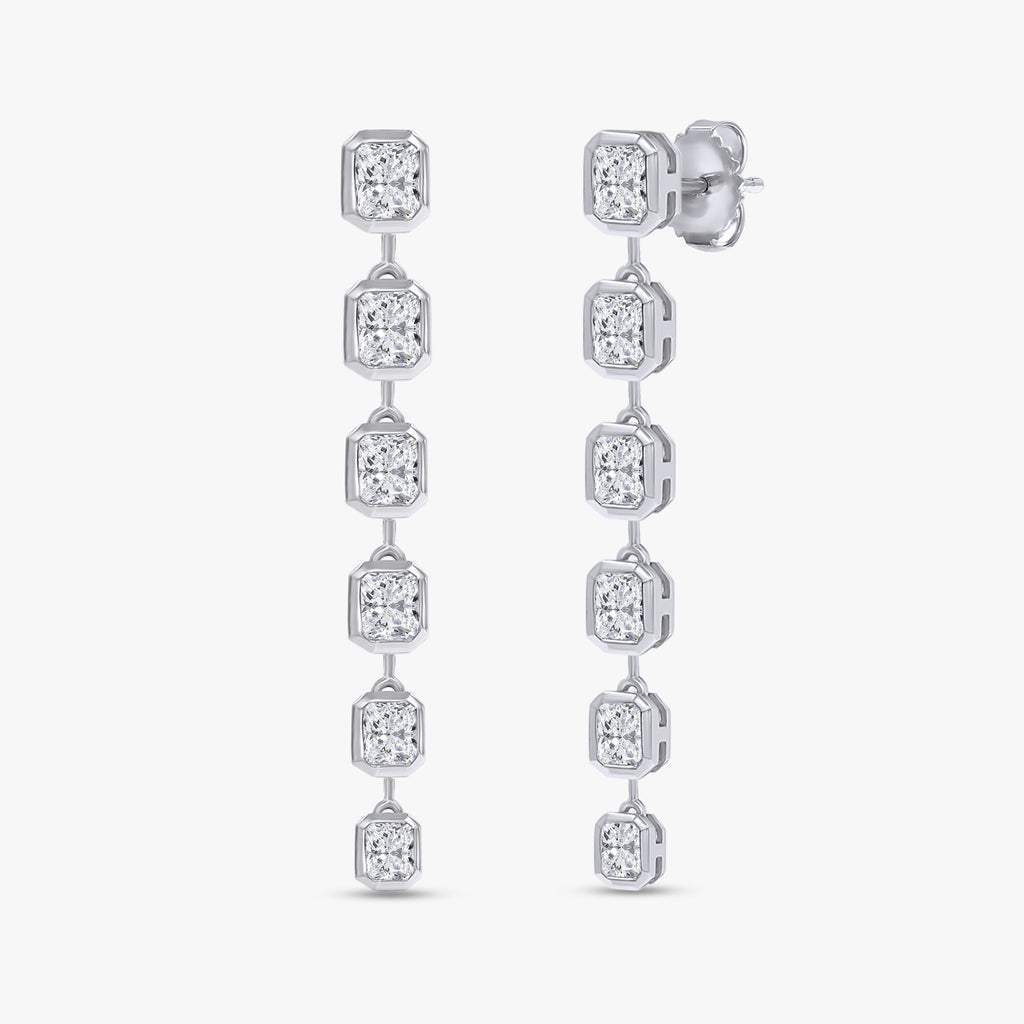 Radiant Shape 4.11 Carat Lab Grown Diamond Linear Drop Stud Earrings