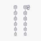 Radiant Shape 4.11 Carat Lab Grown Diamond Linear Drop Stud Earrings