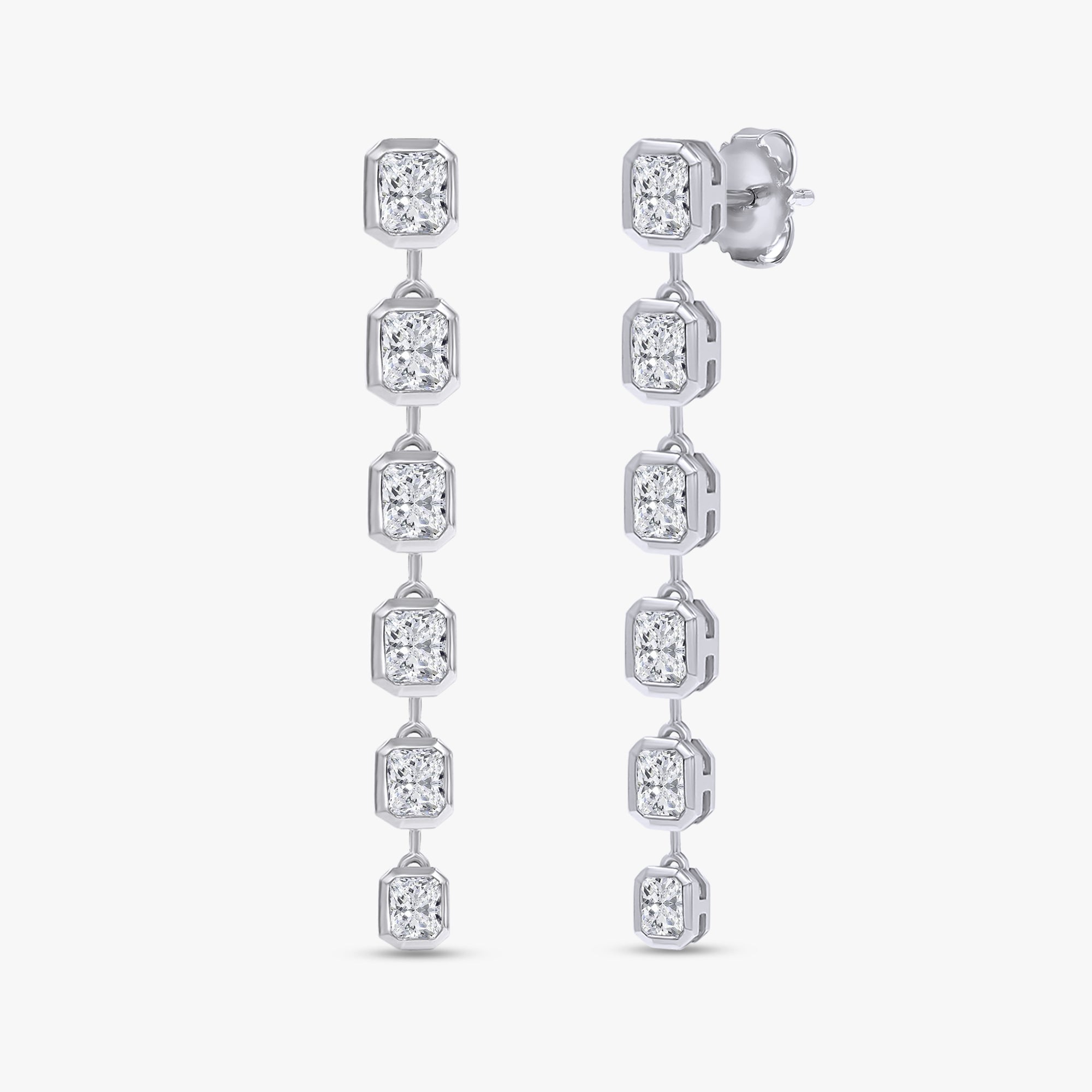 Radiant Shape 4.10 Carat Lab Grown Diamond Linear Drop Stud Earrings