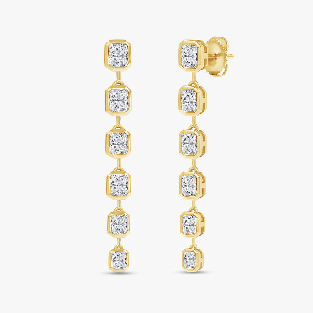 Radiant Shape 4.11 Carat Lab Grown Diamond Linear Drop Stud Earrings