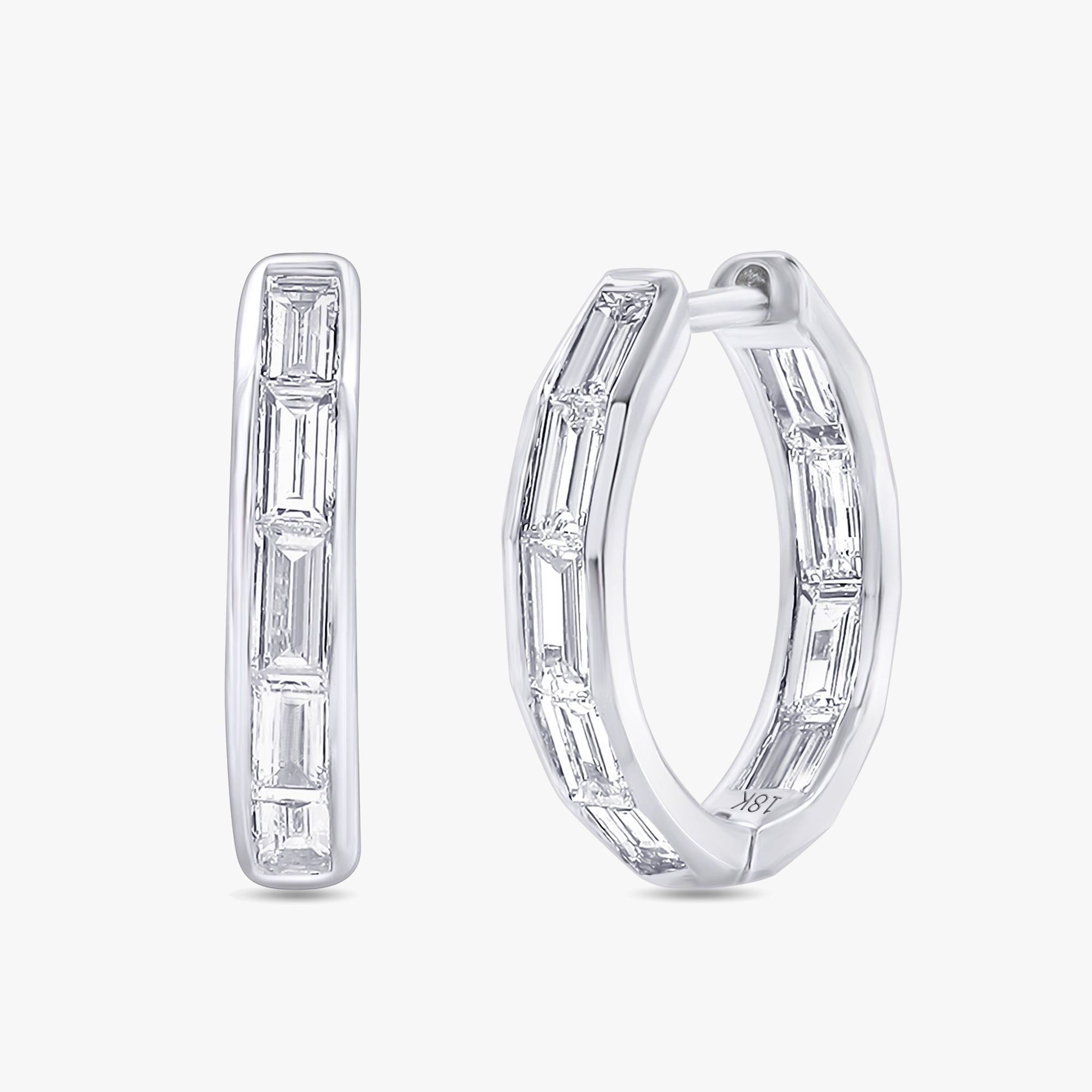 Baguette Shape 1.55 Carat Lab Grown Diamond hoop Earrings