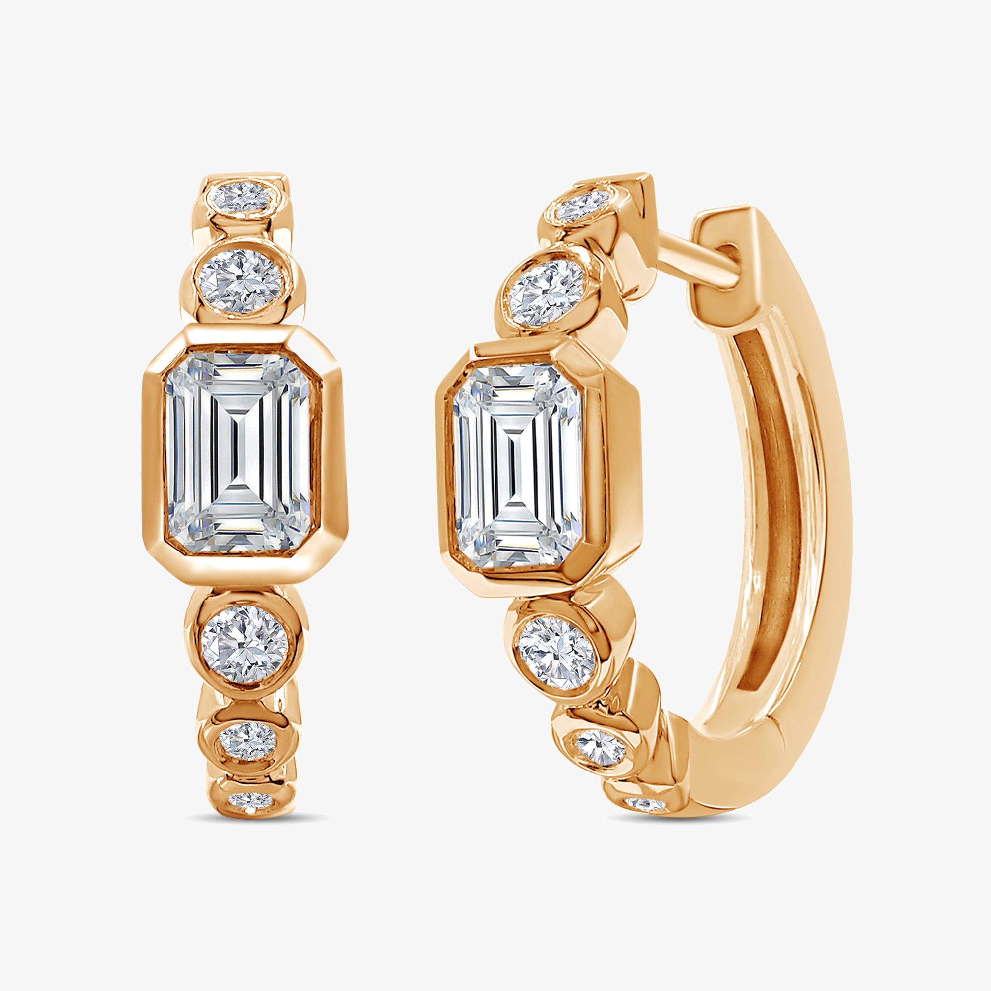 Emerald and Round Shape 1.00 Carat Lab Grown Diamond Hoop Earrings