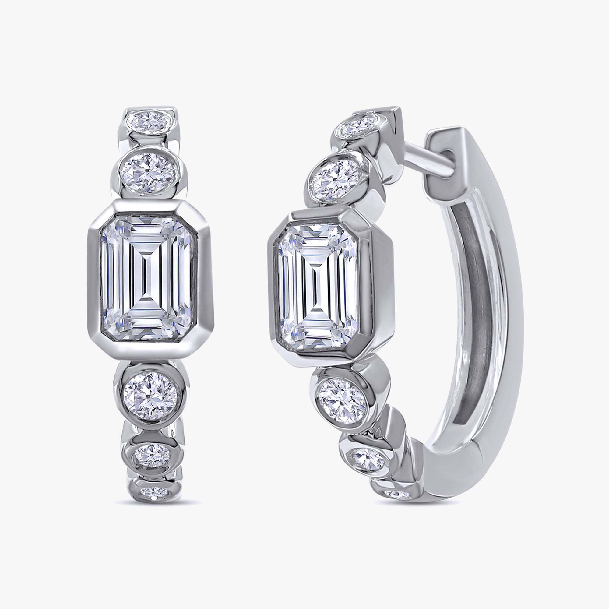Emerald and Round Shape 1.00 Carat Lab Grown Diamond Hoop Earrings