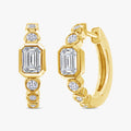 Emerald and Round Shape 1.00 Carat Lab Grown Diamond Hoop Earrings