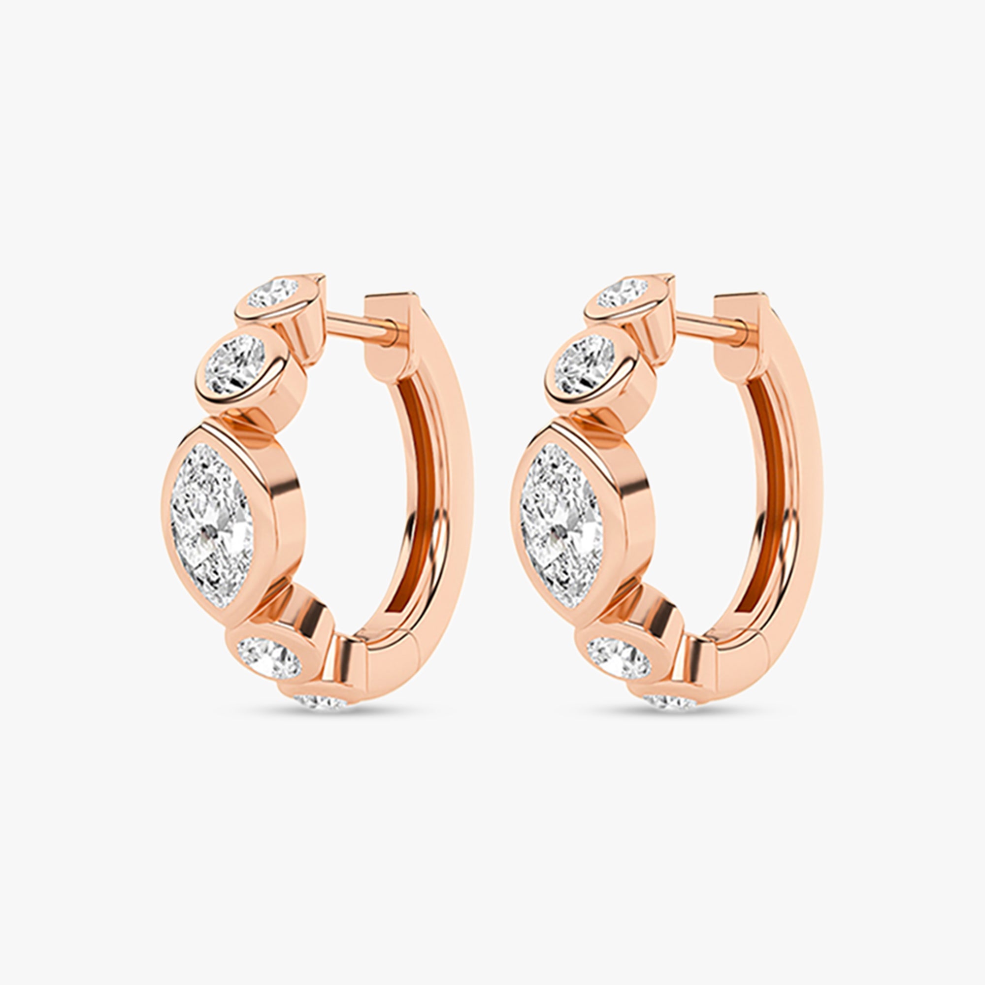 Round and Marquise Shape 0.85 Carat Lab Grown Diamond Hoop Earrings