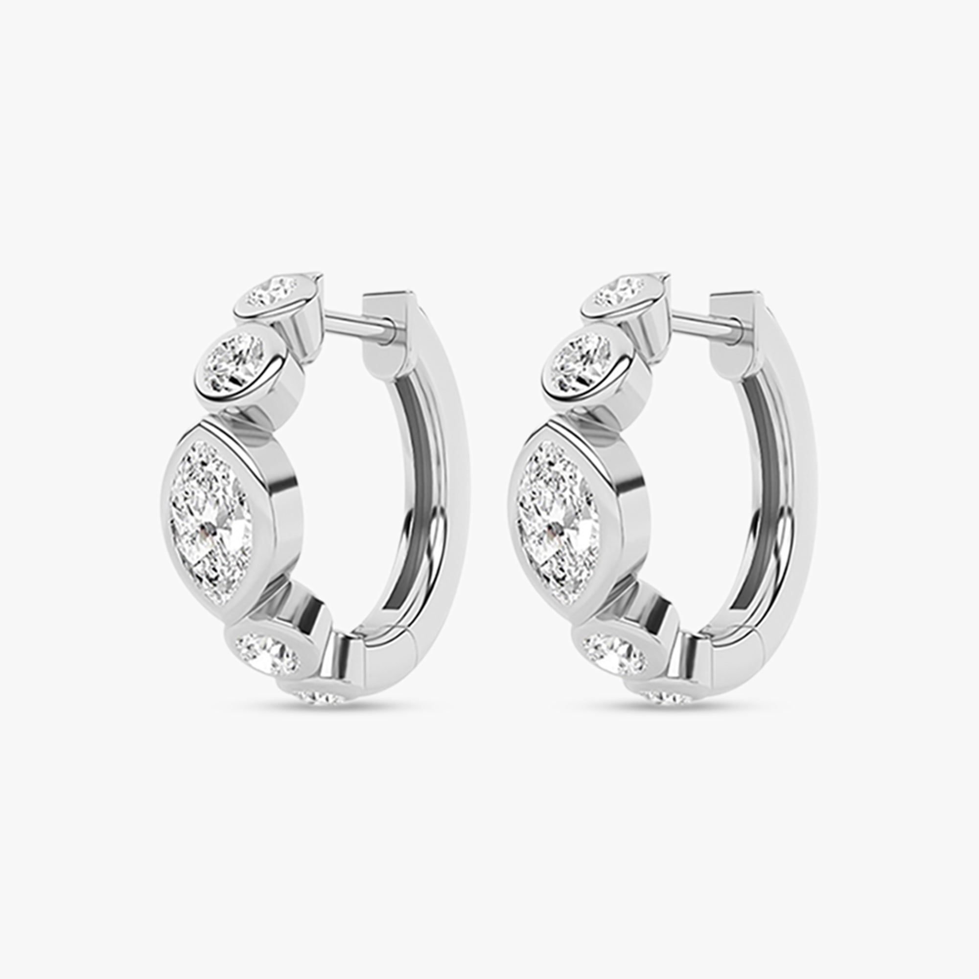 Round and Marquise Shape 0.85 Carat Lab Grown Diamond Hoop Earrings