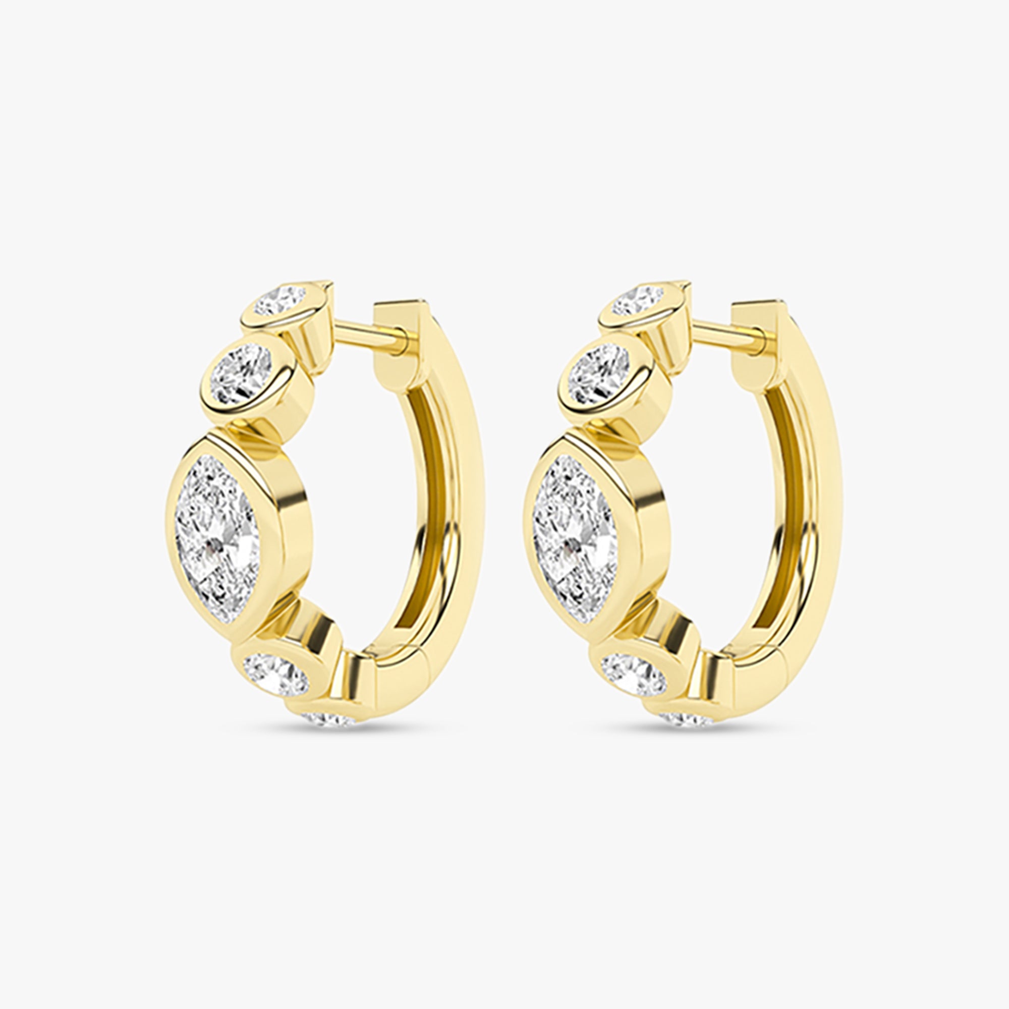 Round and Marquise Shape 0.85 Carat Lab Grown Diamond Hoop Earrings