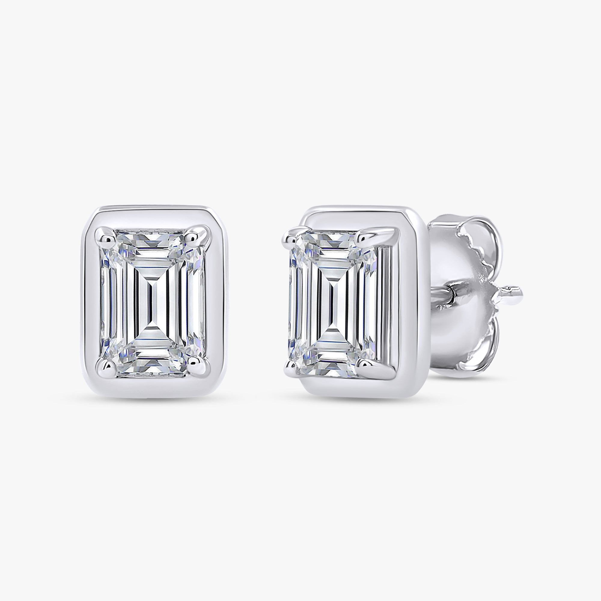 1.35 Carat Emerald Cut Lab Grown Diamond Solitaire Stud Earrings