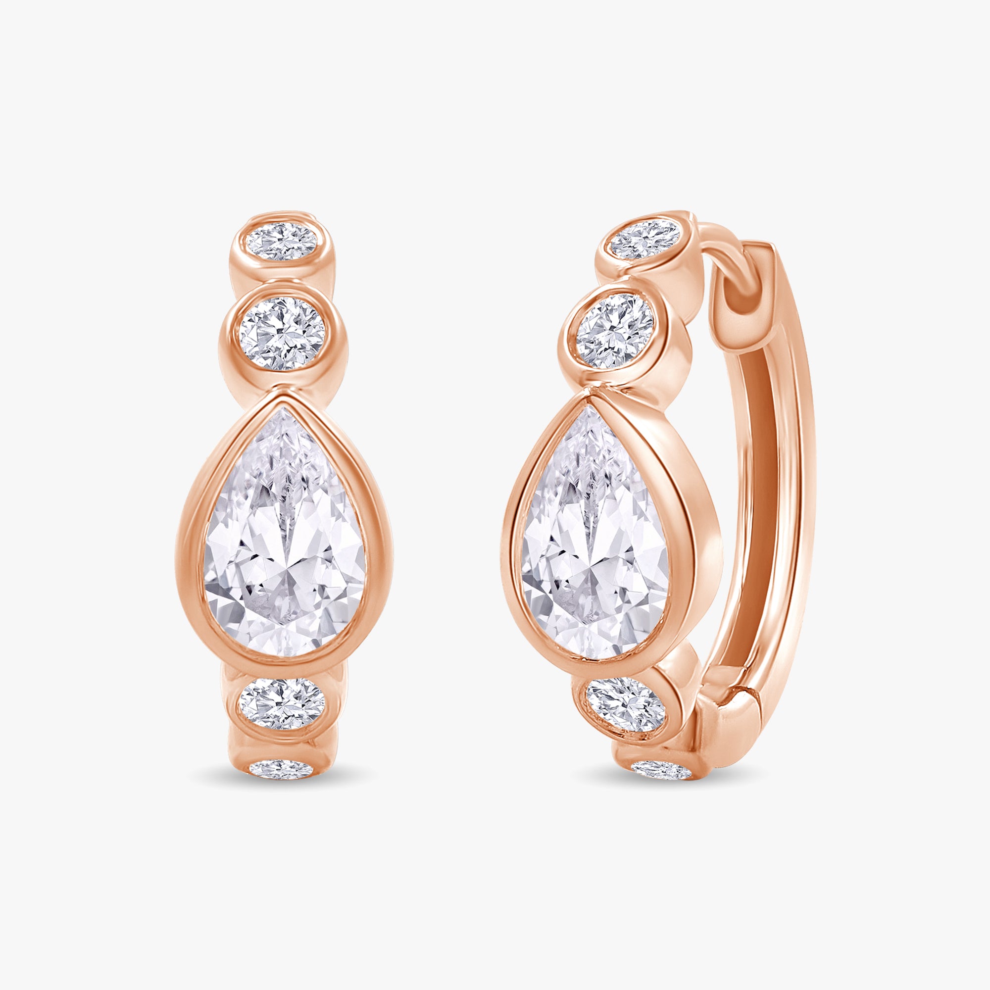Pear and Round Shape 1.40 Carat lab Grown Diamond Hoop Earrings