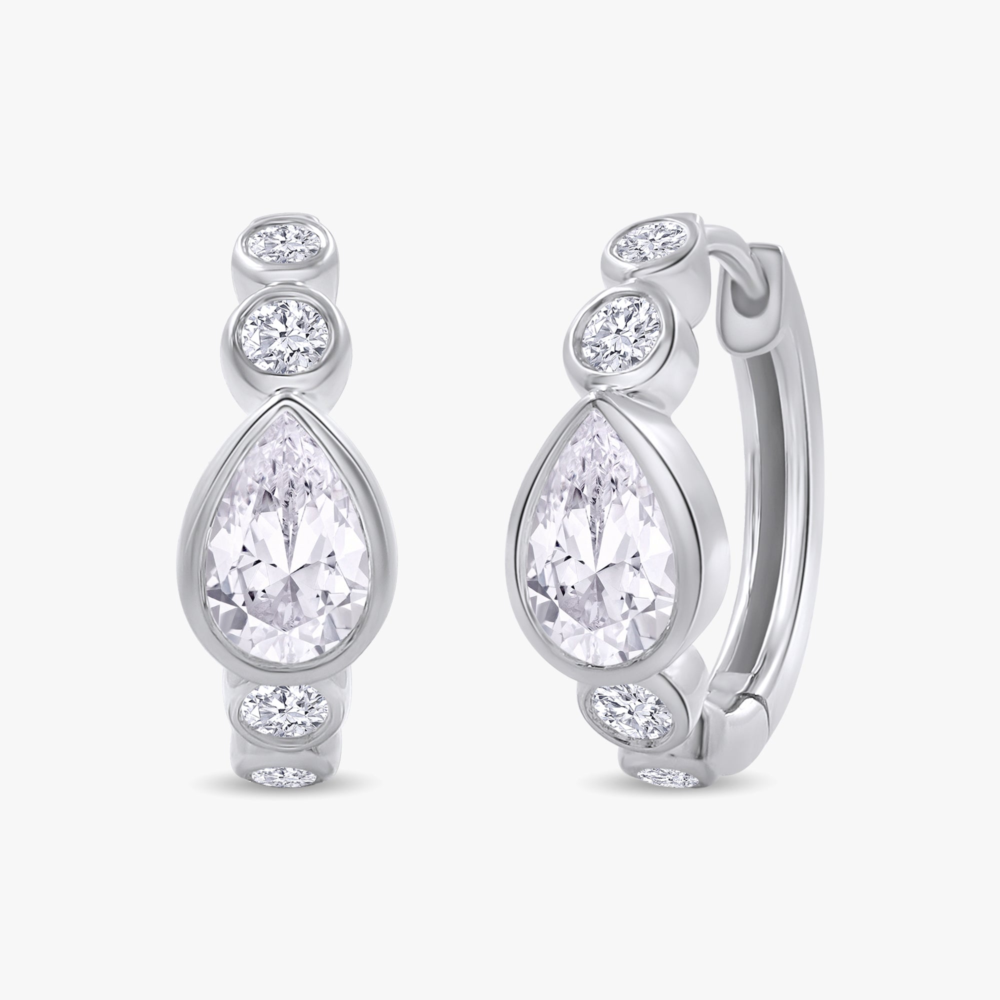 Pear and Round Shape 1.40 Carat lab Grown Diamond Hoop Earrings