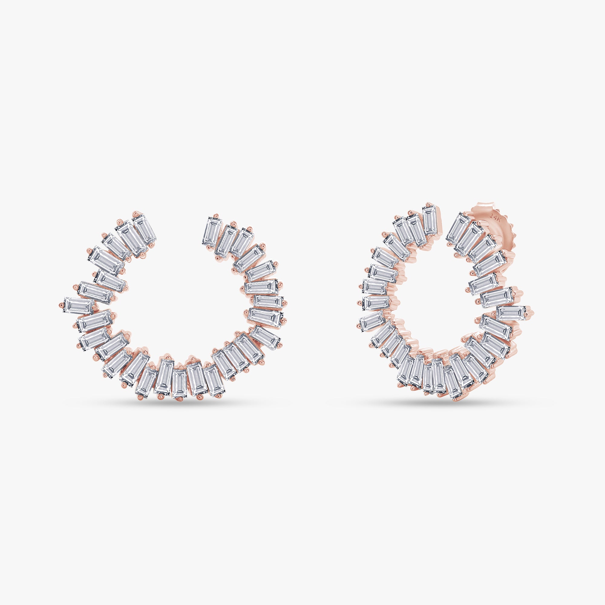 Baguette Shape 2.45 carat Lab grown Diamond Crawler Stud Earrings
