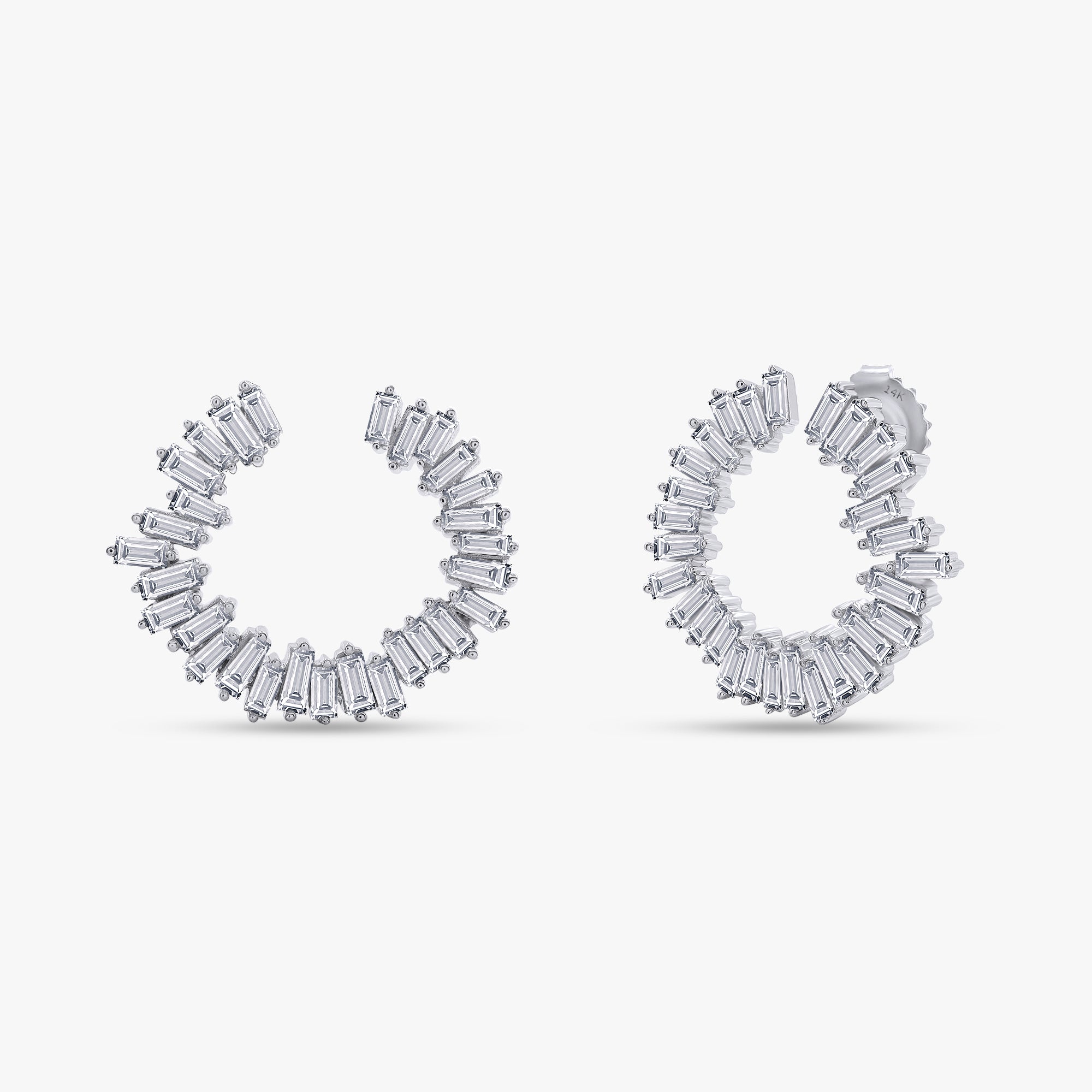 Baguette Shape 2.45 carat Lab grown Diamond Crawler Stud Earrings