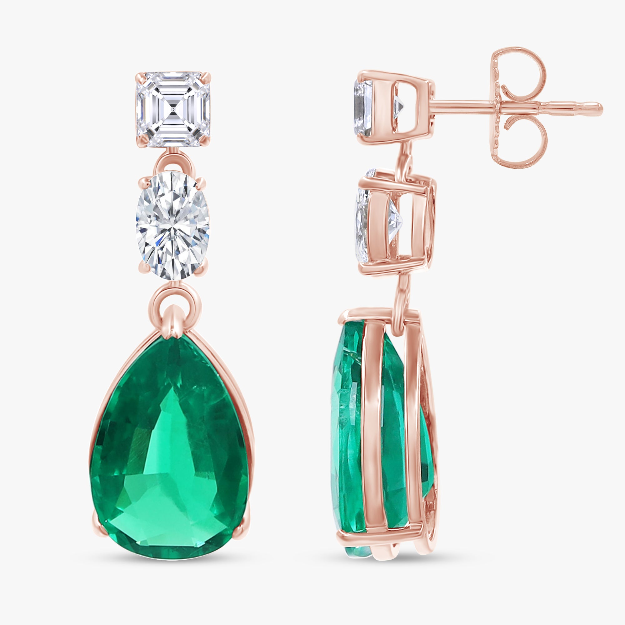 9.00 Carat Lab Grown Gemstone and Lab Diamond Drop Dangle Earrings