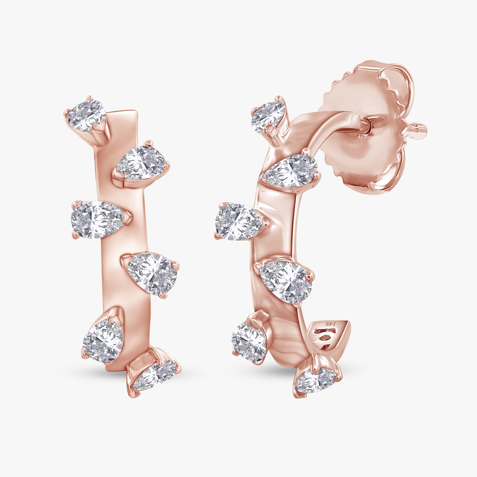 0.60 Carat Pear Shape Lab Grown Diamond half Hoop Earrings