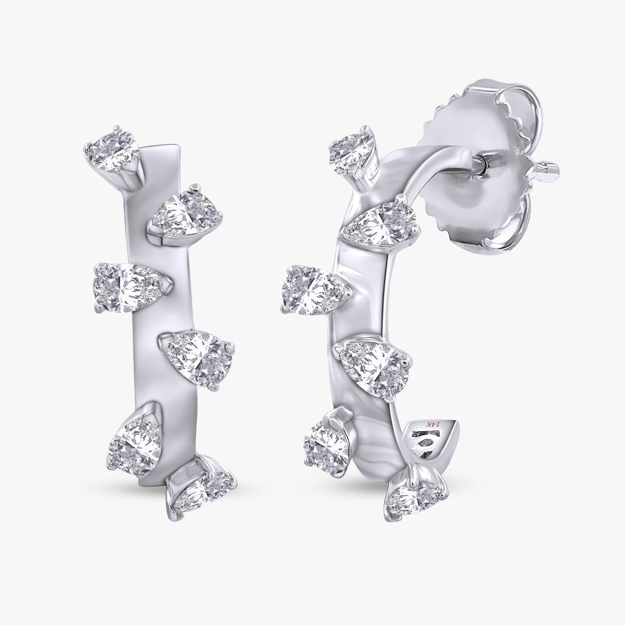0.60 Carat Pear Shape Lab Grown Diamond half Hoop Earrings
