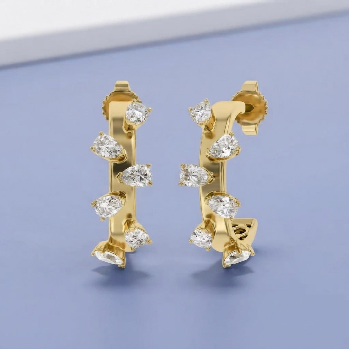 0.60 Carat Pear Shape Lab Grown Diamond half Hoop Earrings