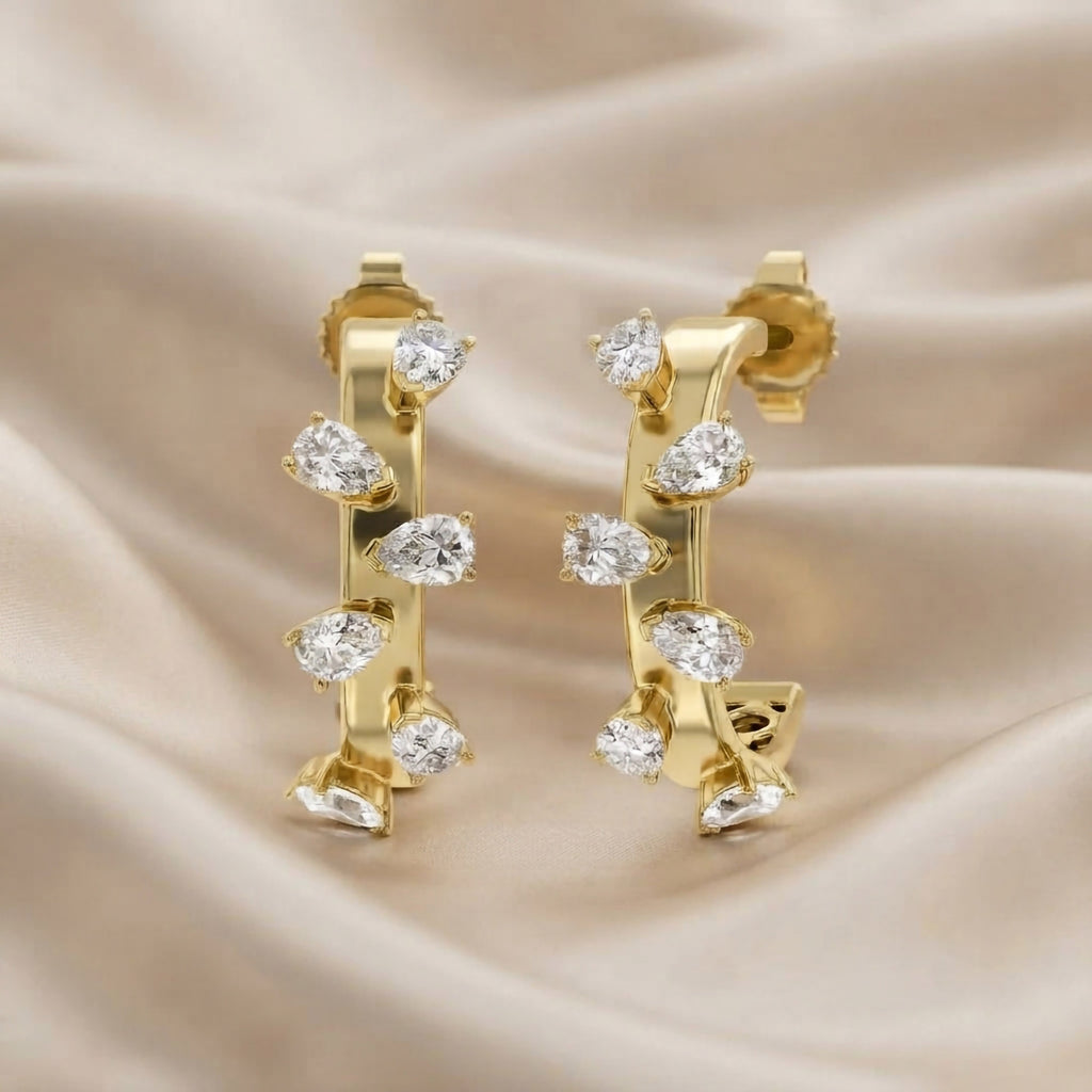 0.60 Carat Pear Shape Lab Grown Diamond half Hoop Earrings