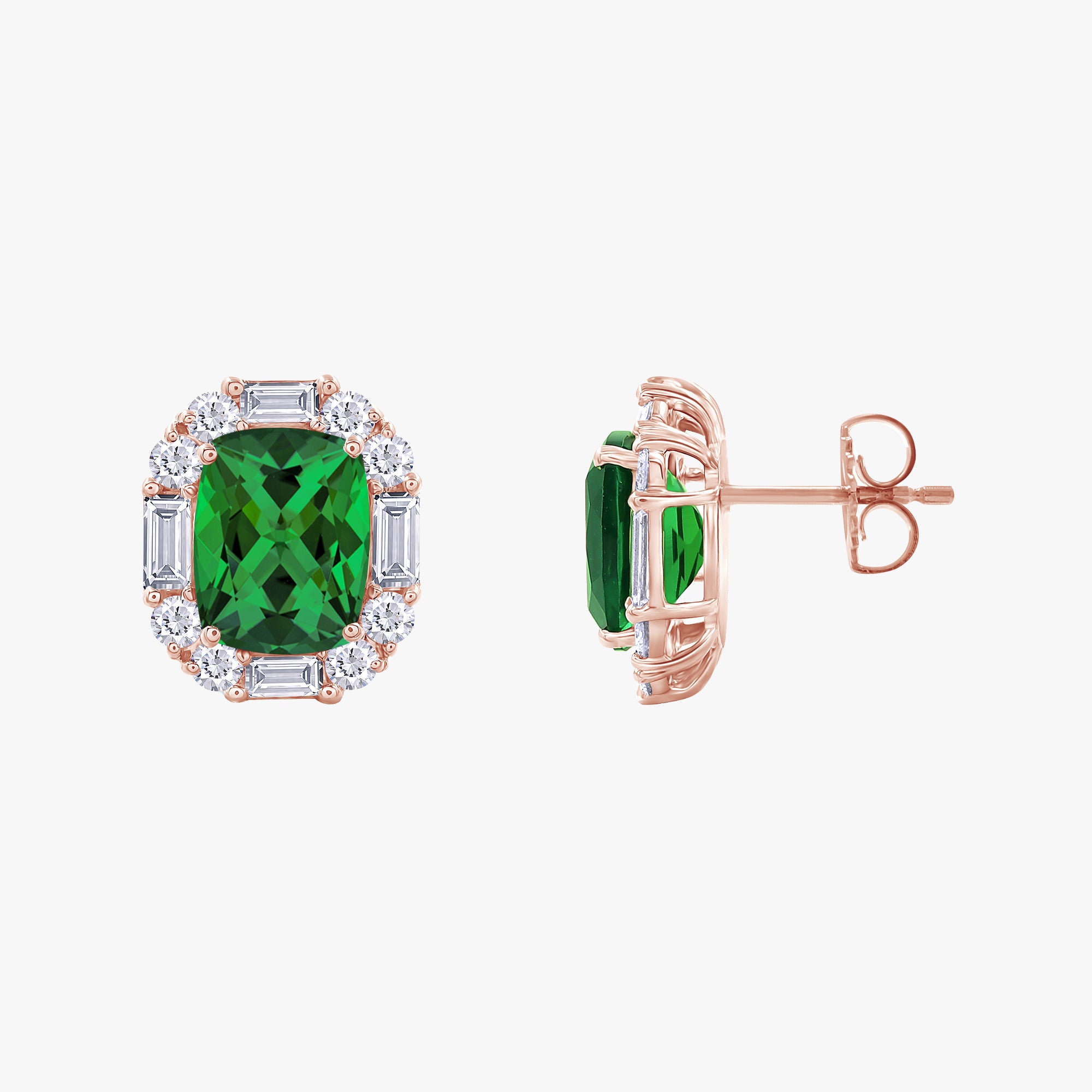 5.00 Carat Lab Grown Gemstone and Lab Diamond Halo Stud Earrings