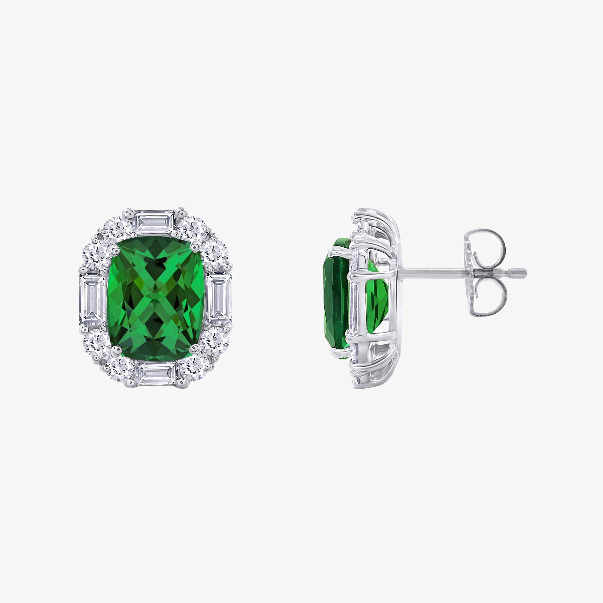 5.00 Carat Lab Grown Gemstone and Lab Diamond Halo Stud Earrings