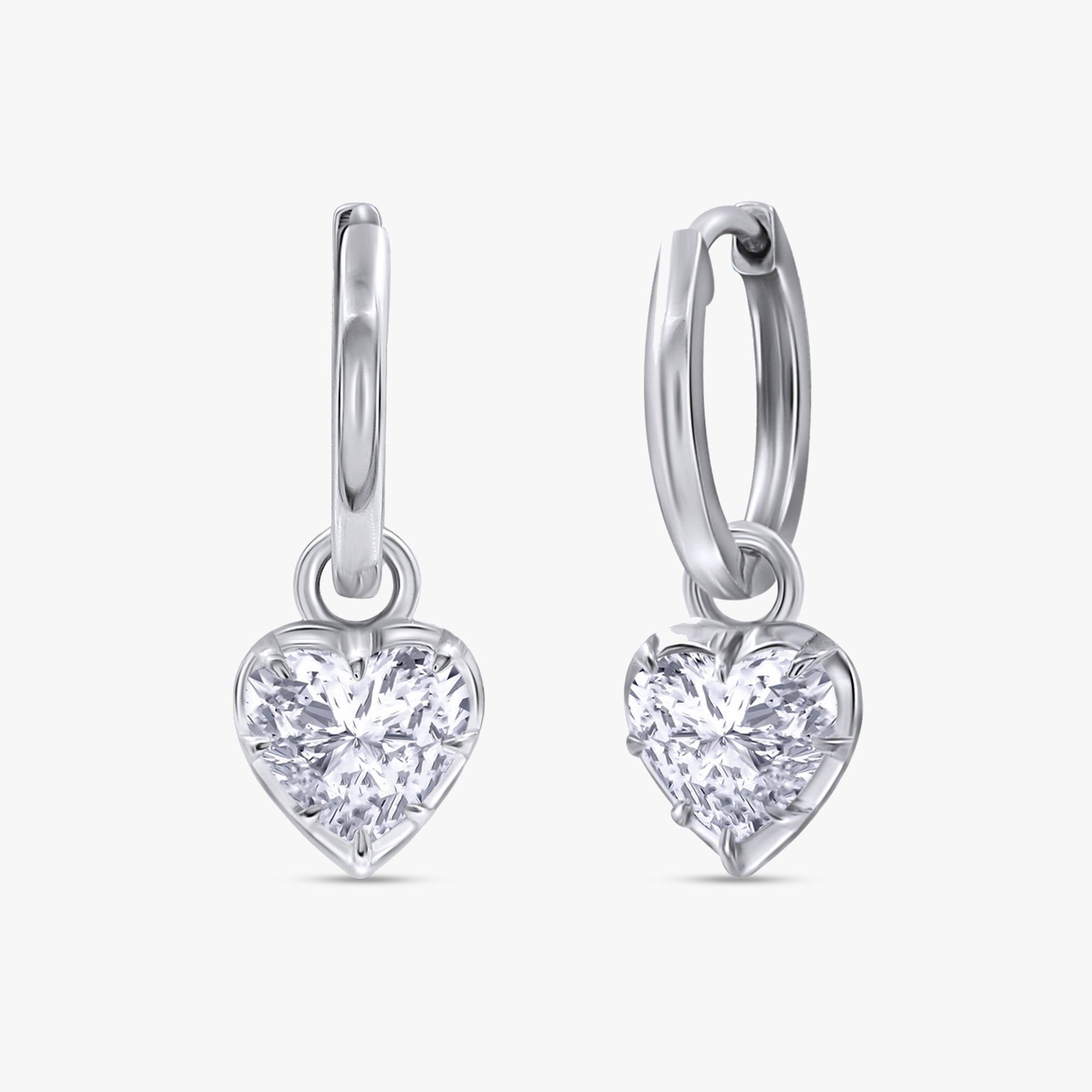 2.00 Carat Heart Shape Lab Grown Diamond Drop Hoop Earrings