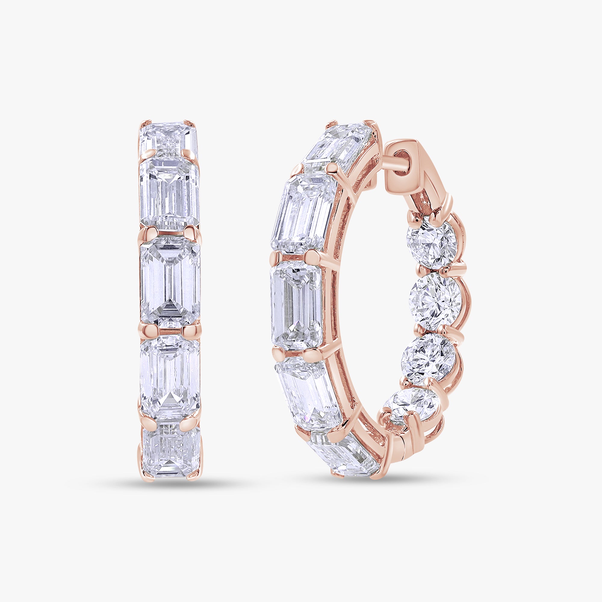 Emerald and Round Shape 6.15 Carat Lab Grown Diamond Hoop Earrings