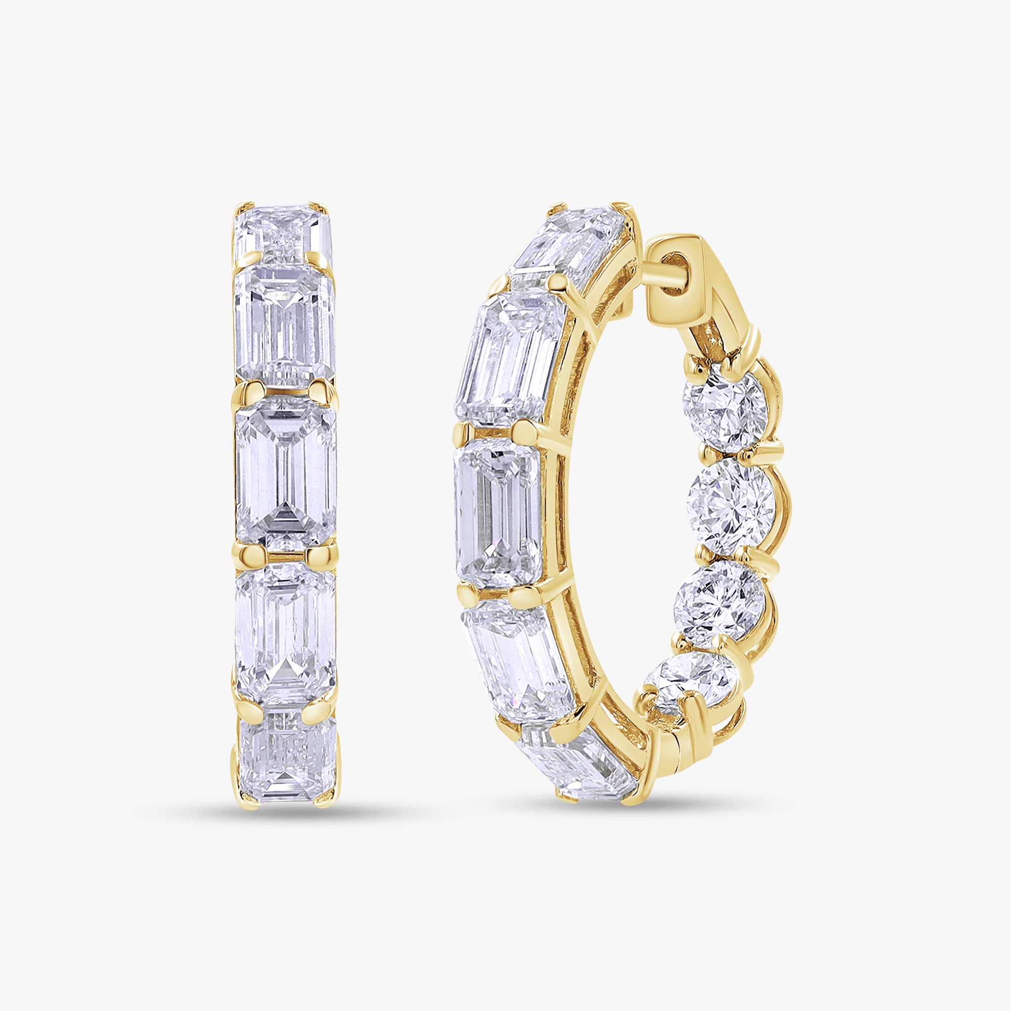 Emerald and Round Shape 6.15 Carat Lab Grown Diamond Hoop Earrings