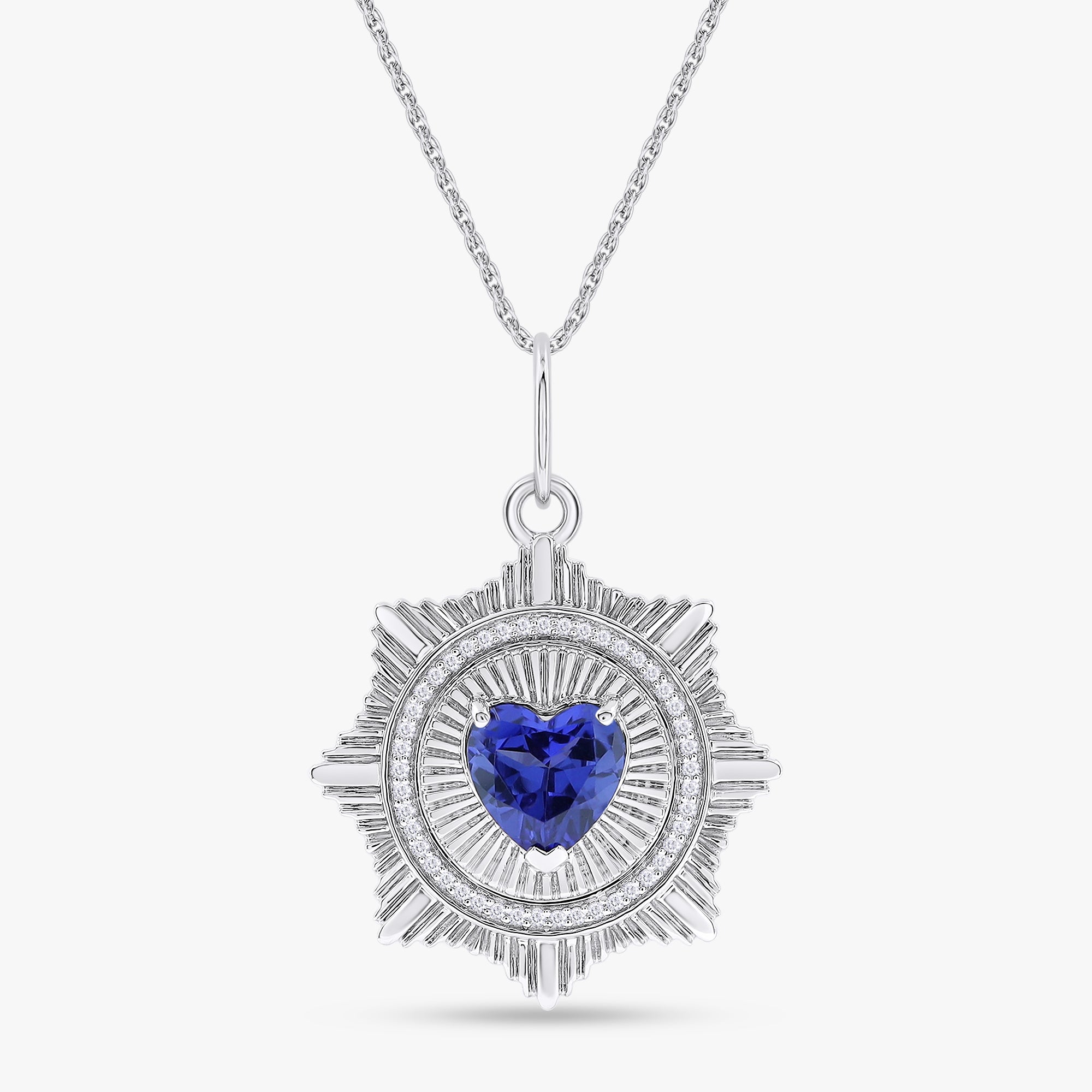 2.20 Carat Lab Grown Gemstone and Diamond Pendant Necklace Jewelry