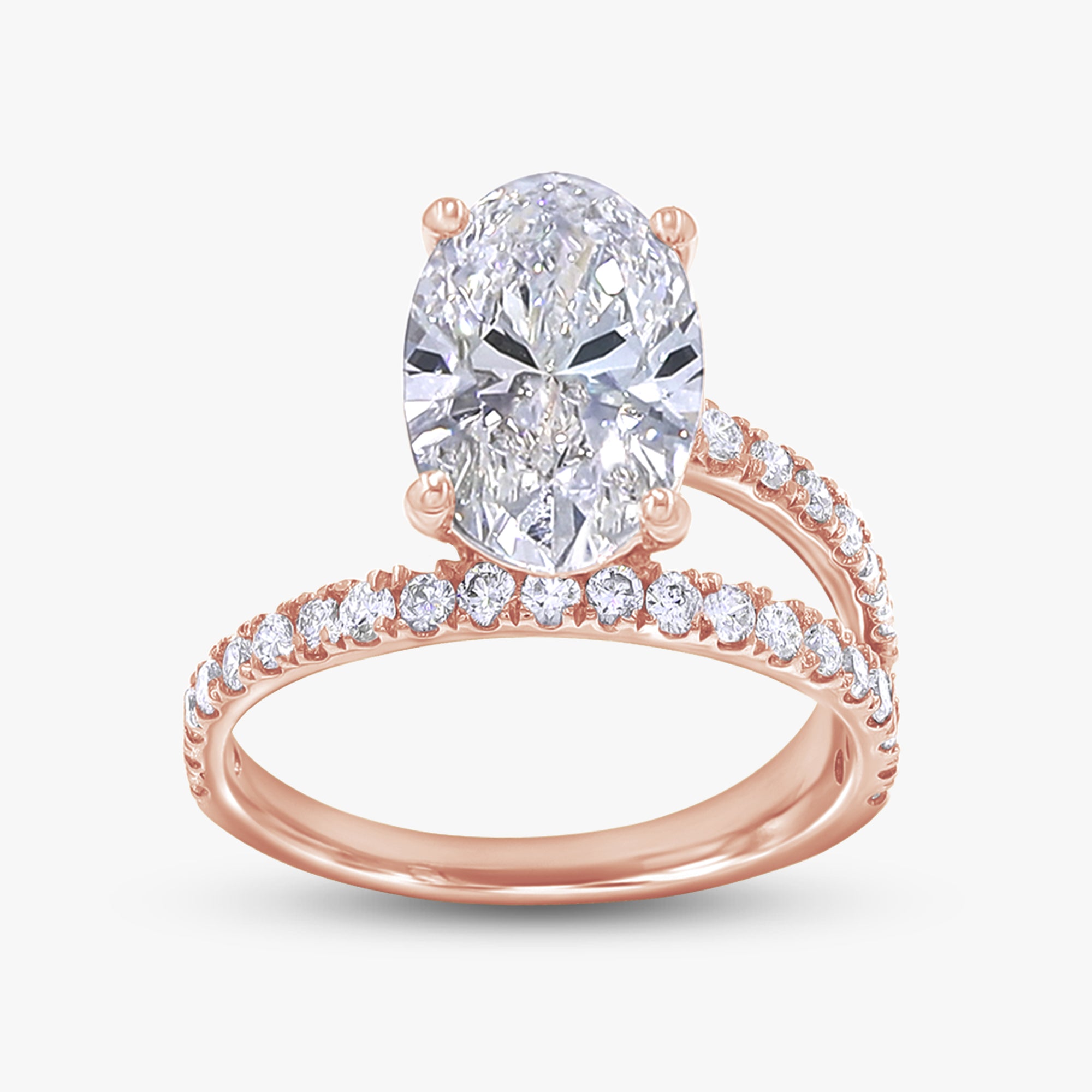 Oval and Round 3.55 Carat Lab Grown Diamond Bypass Rings