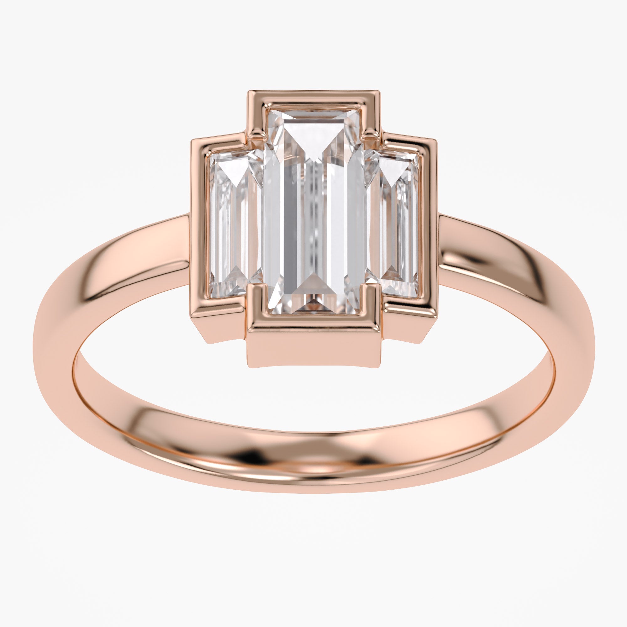 1.20 Carat Baguette Shape Lab grown Diamond Three Stone Bezel Set Ring