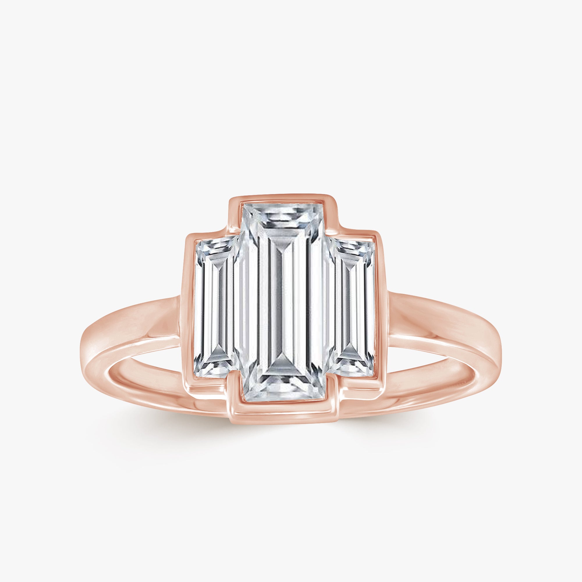 1.20 Carat Baguette Shape Lab grown Diamond Three Stone Bezel Set Ring