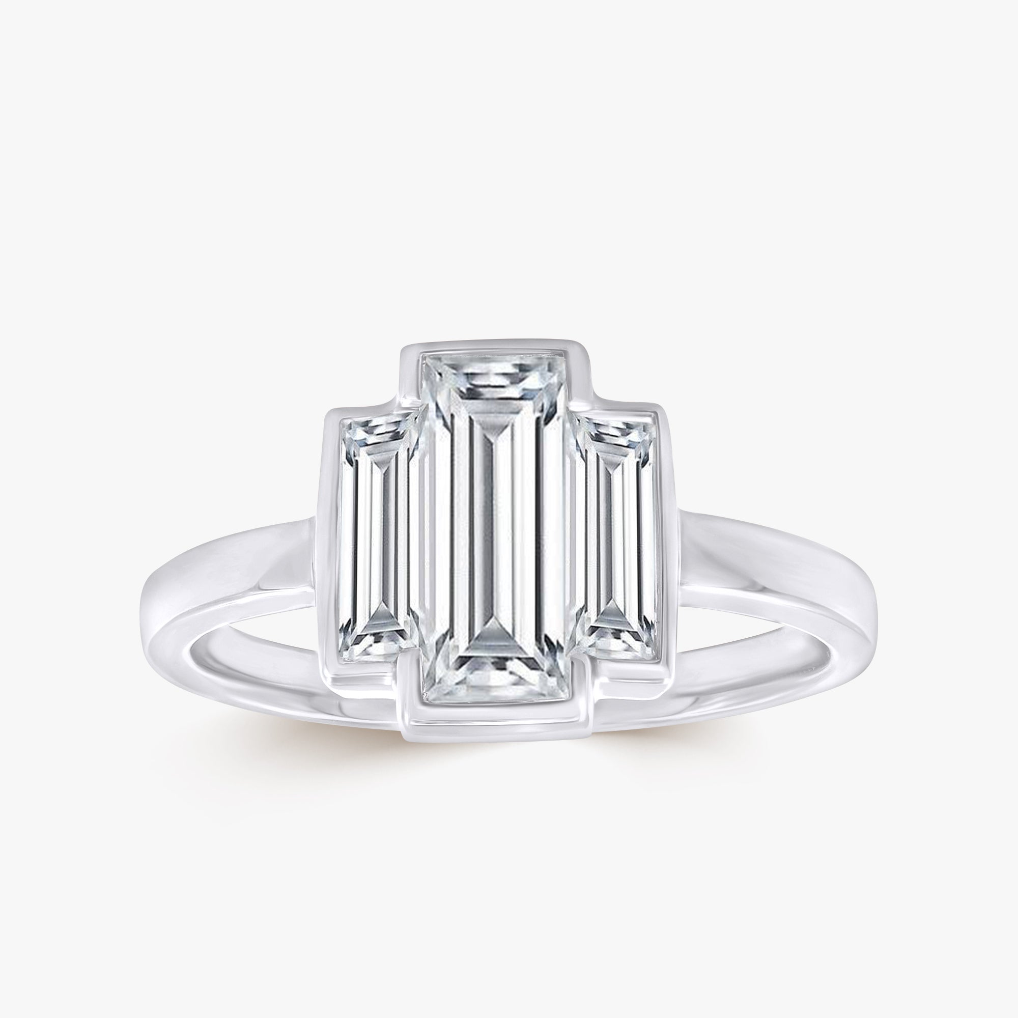 1.20 Carat Baguette Shape Lab grown Diamond Three Stone Bezel Set Ring