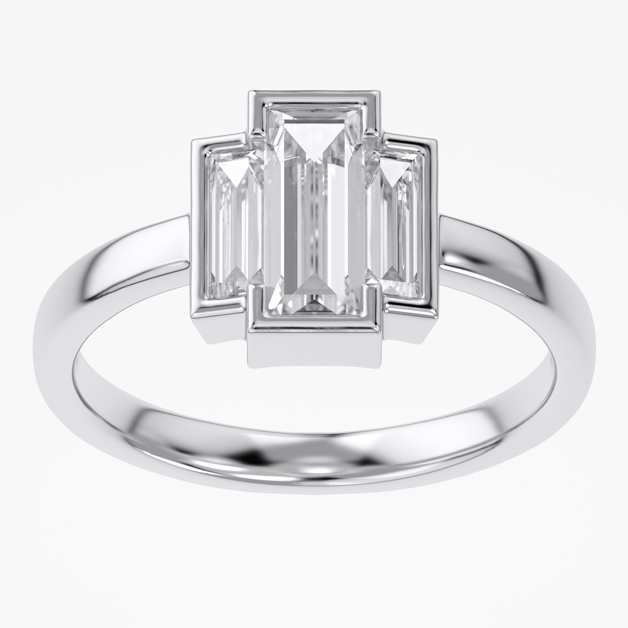 1.20 Carat Baguette Shape Lab grown Diamond Three Stone Bezel Set Ring