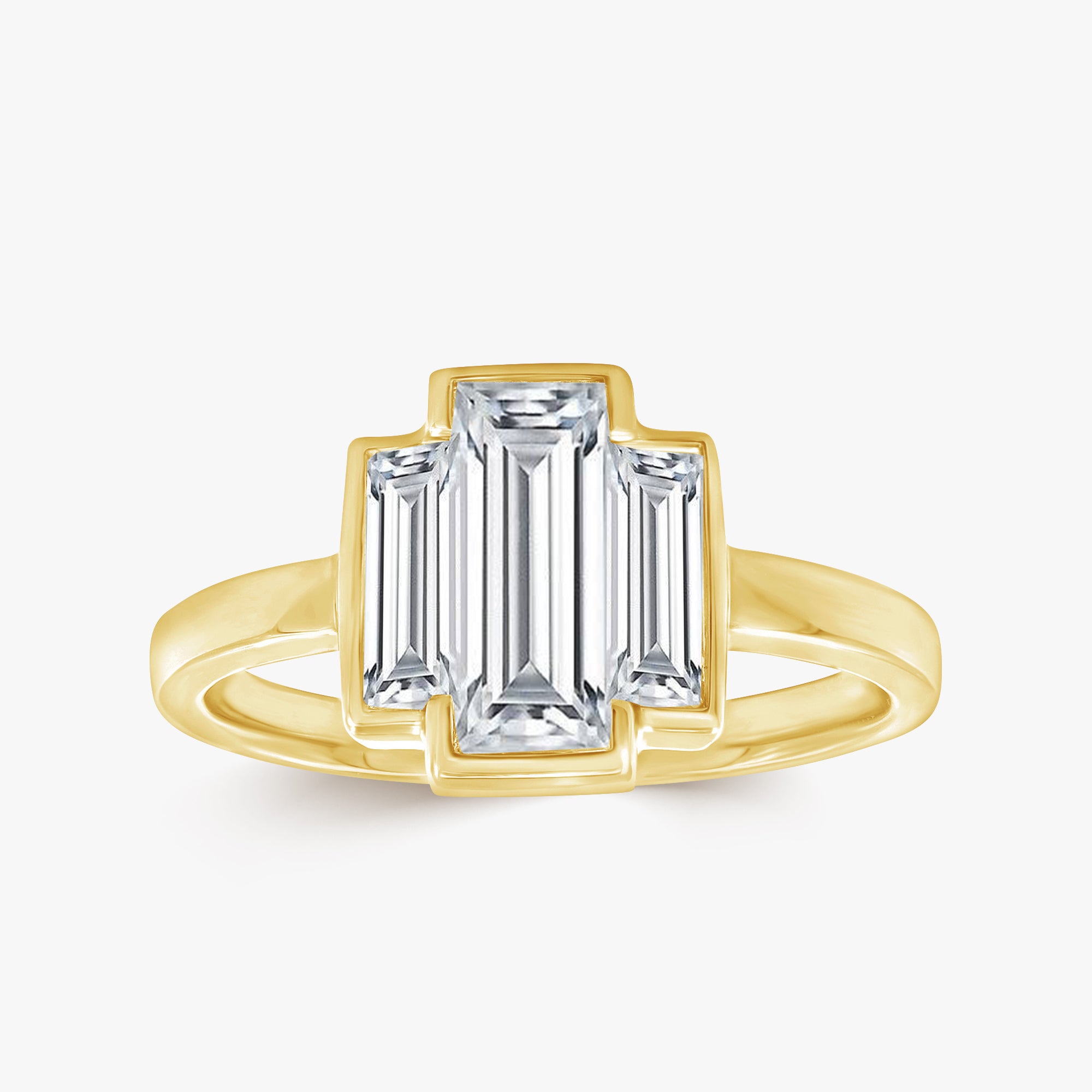 1.20 Carat Baguette Shape Lab grown Diamond Three Stone Bezel Set Ring