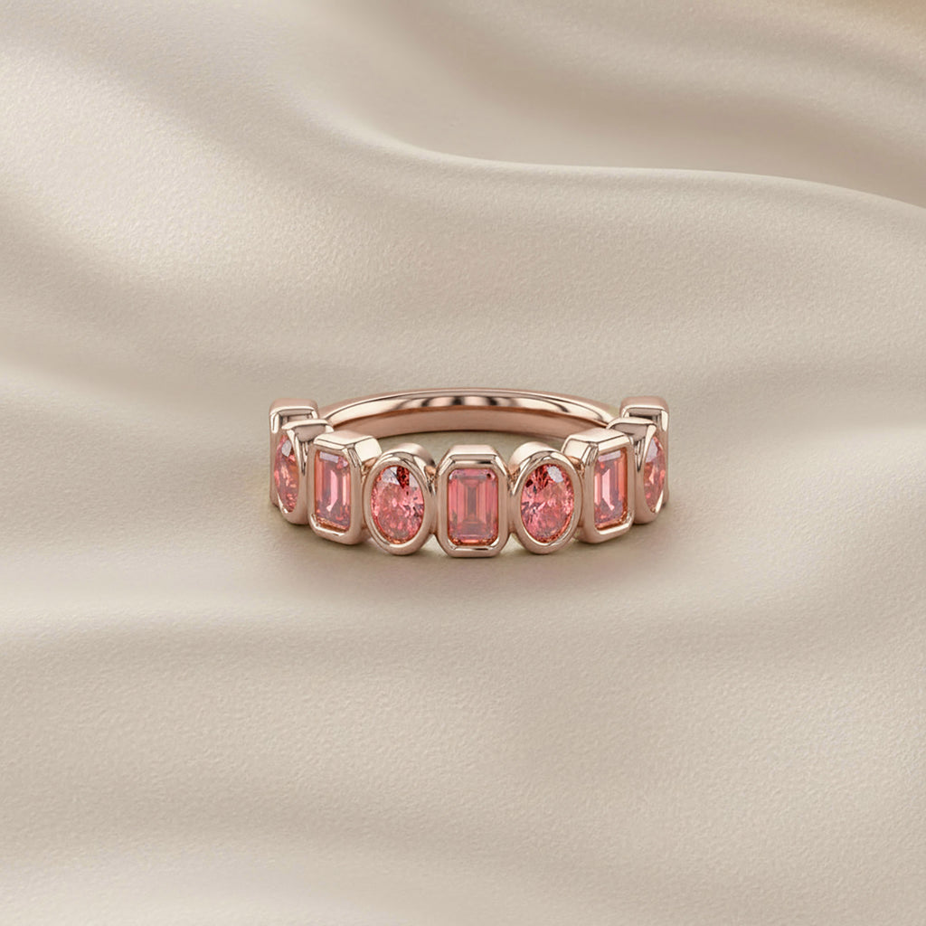 Oval and Round Cut 1.80 Carat Lab Grown Diamond Half Eternity Ring