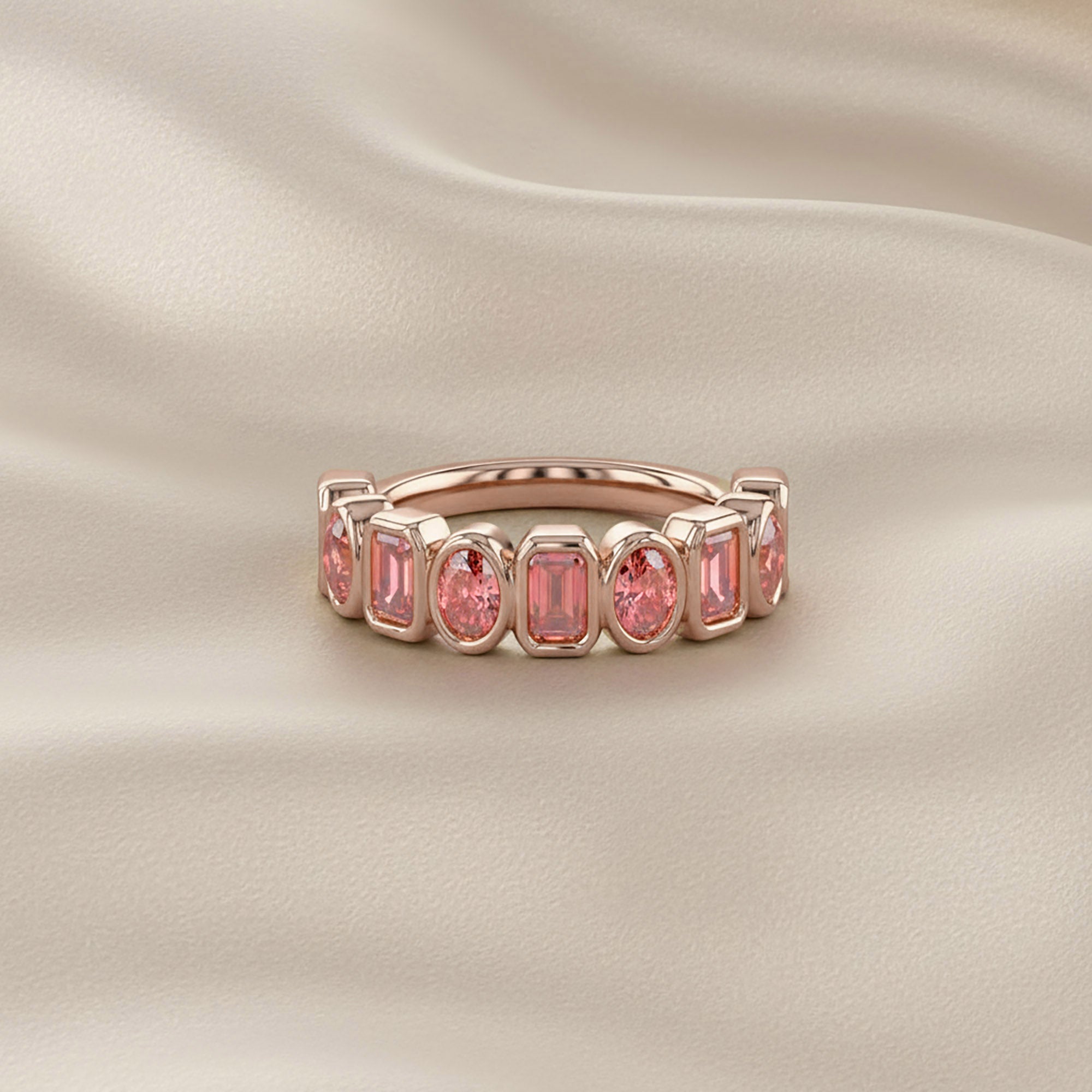 Oval and Round Cut 1.80 Carat Lab Grown Diamond Half Eternity Ring