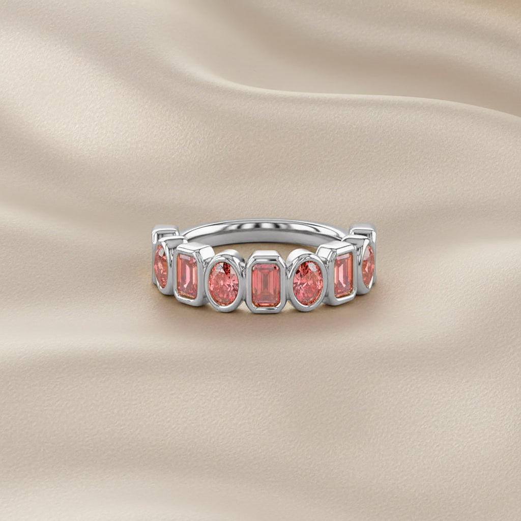 Oval and Round Cut 1.80 Carat Lab Grown Diamond Half Eternity Ring