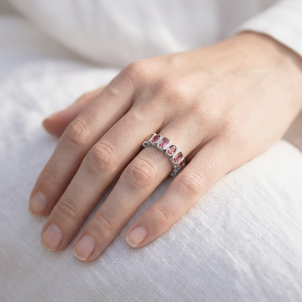 Oval and Round Cut 1.80 Carat Lab Grown Diamond Half Eternity Ring