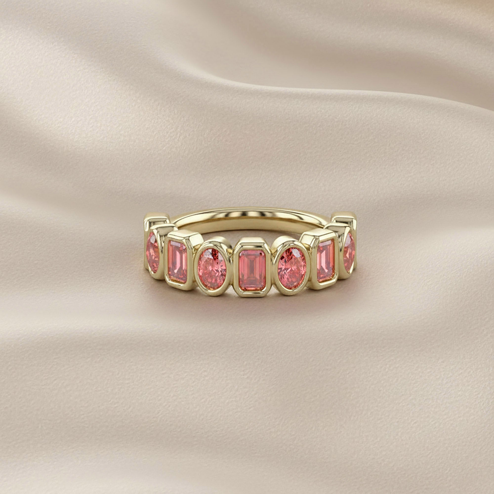 Oval and Round Cut 1.80 Carat Lab Grown Diamond Half Eternity Ring