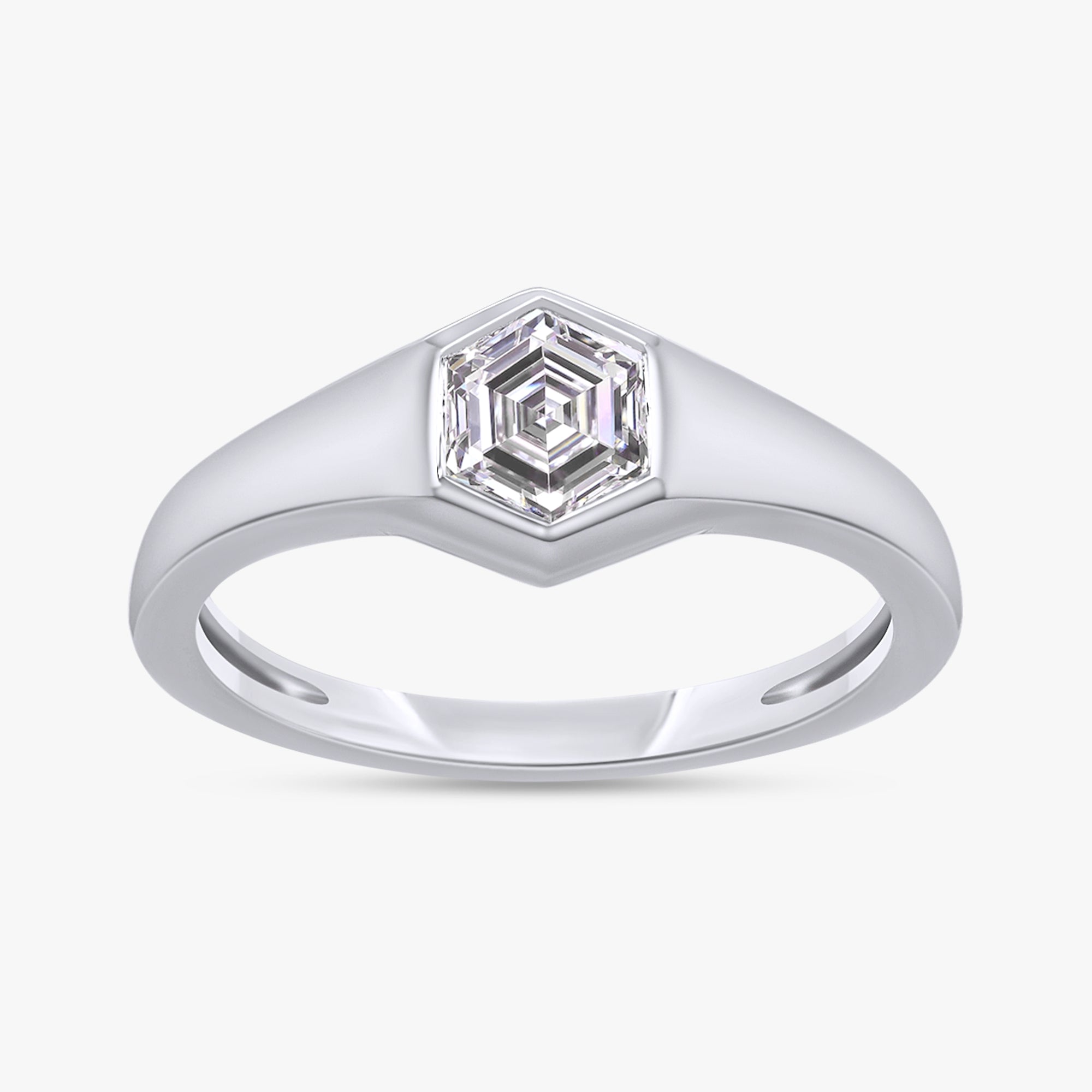 Hexagon Shape 0.50 Carat Lab Grown Diamond Solitaire Rings